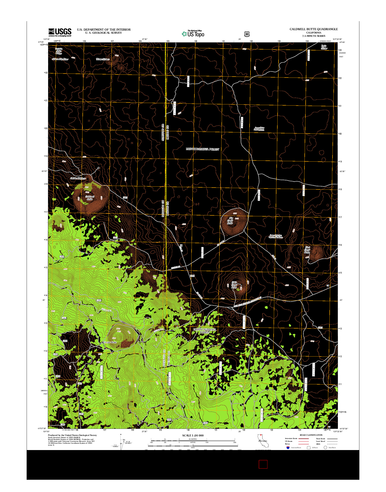 USGS US TOPO 7.5-MINUTE MAP FOR CALDWELL BUTTE, CA 2012