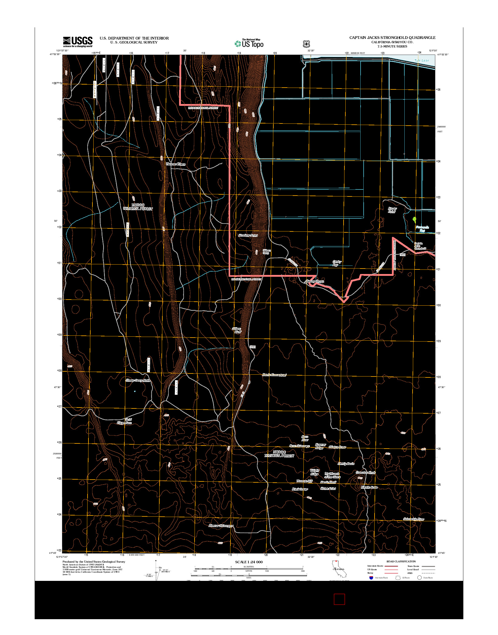 USGS US TOPO 7.5-MINUTE MAP FOR CAPTAIN JACKS STRONGHOLD, CA 2012