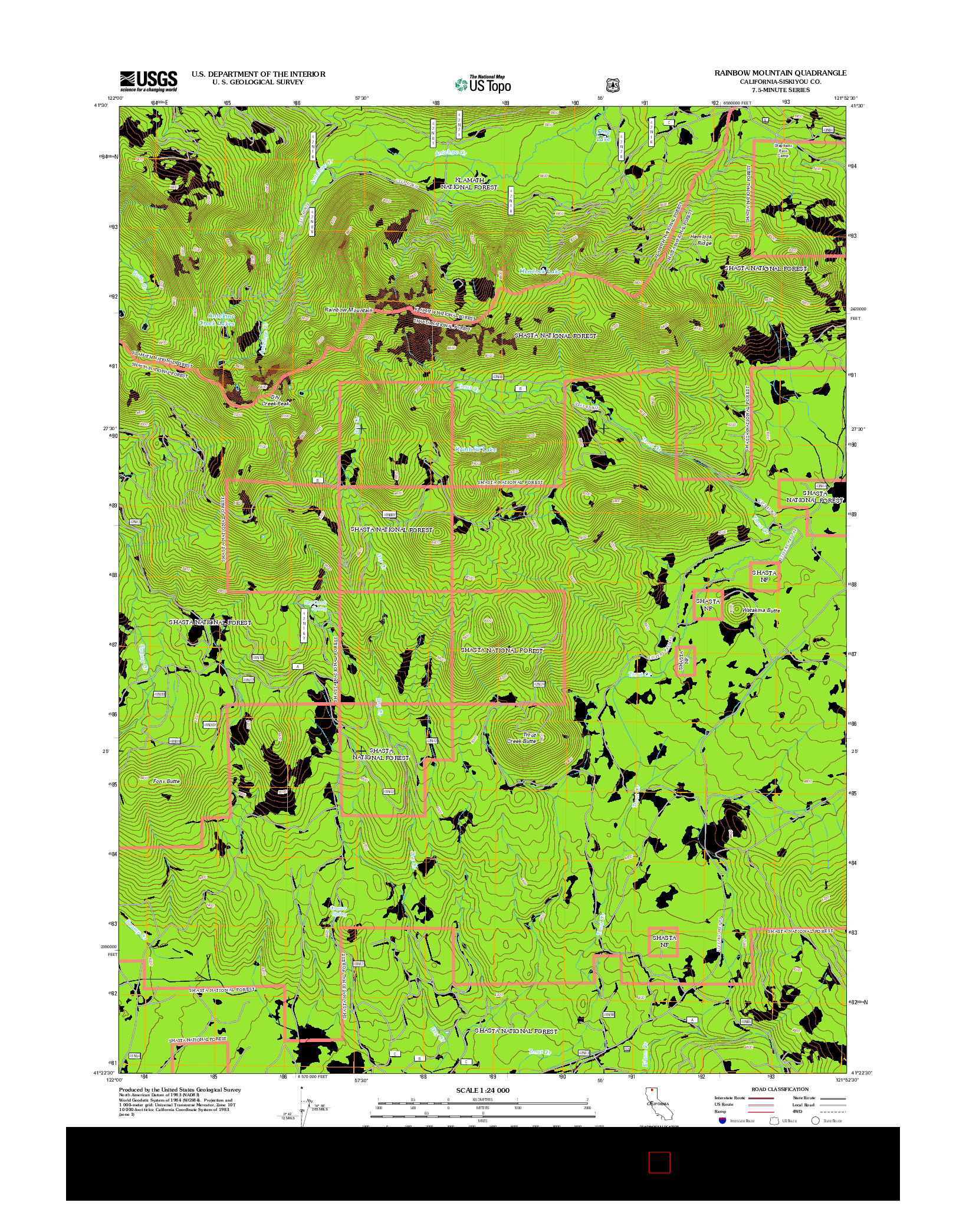 USGS US TOPO 7.5-MINUTE MAP FOR RAINBOW MOUNTAIN, CA 2012