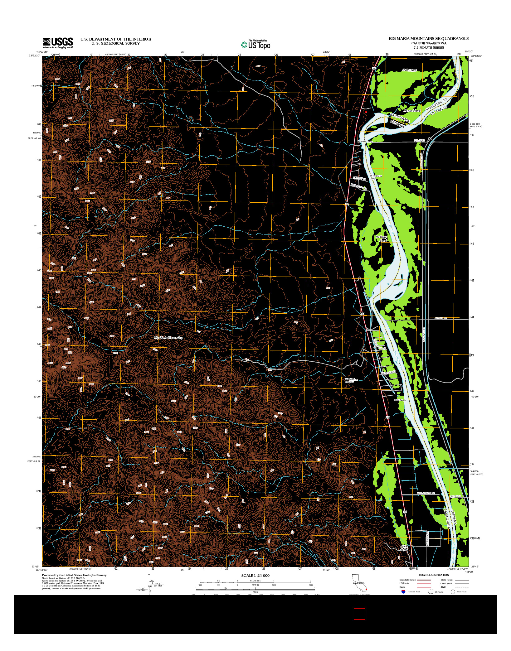 USGS US TOPO 7.5-MINUTE MAP FOR BIG MARIA MOUNTAINS SE, CA-AZ 2012