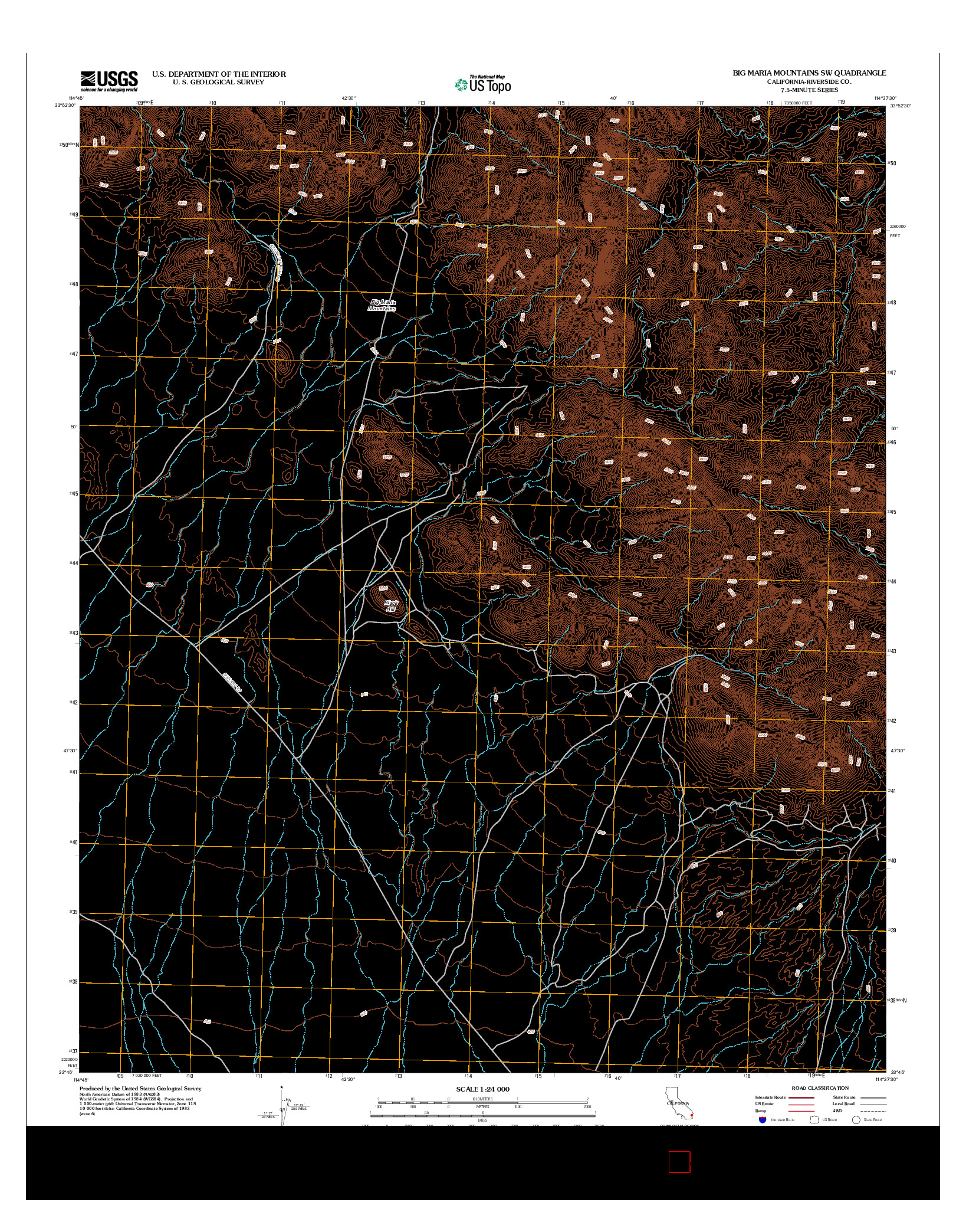 USGS US TOPO 7.5-MINUTE MAP FOR BIG MARIA MOUNTAINS SW, CA 2012