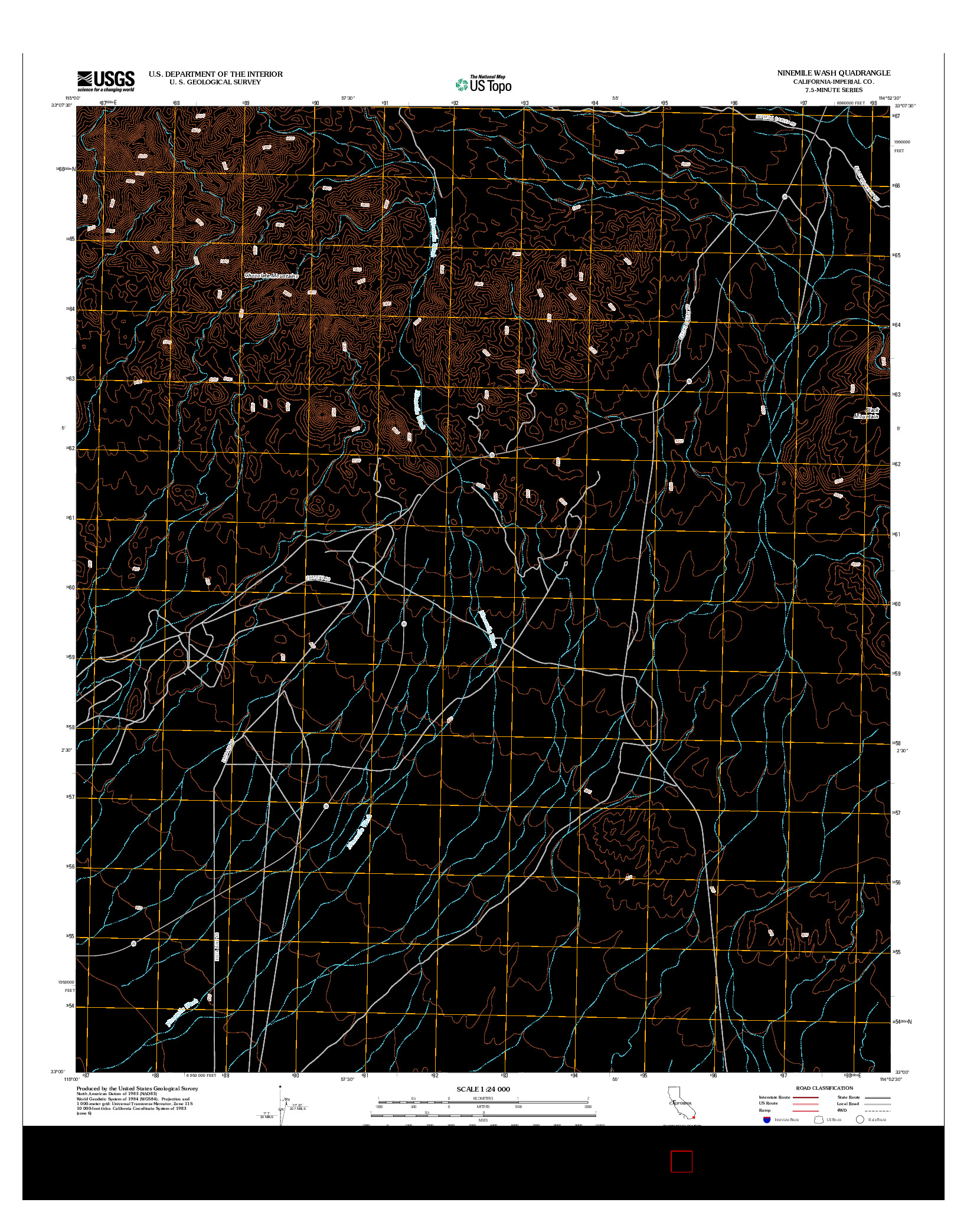 USGS US TOPO 7.5-MINUTE MAP FOR NINEMILE WASH, CA 2012