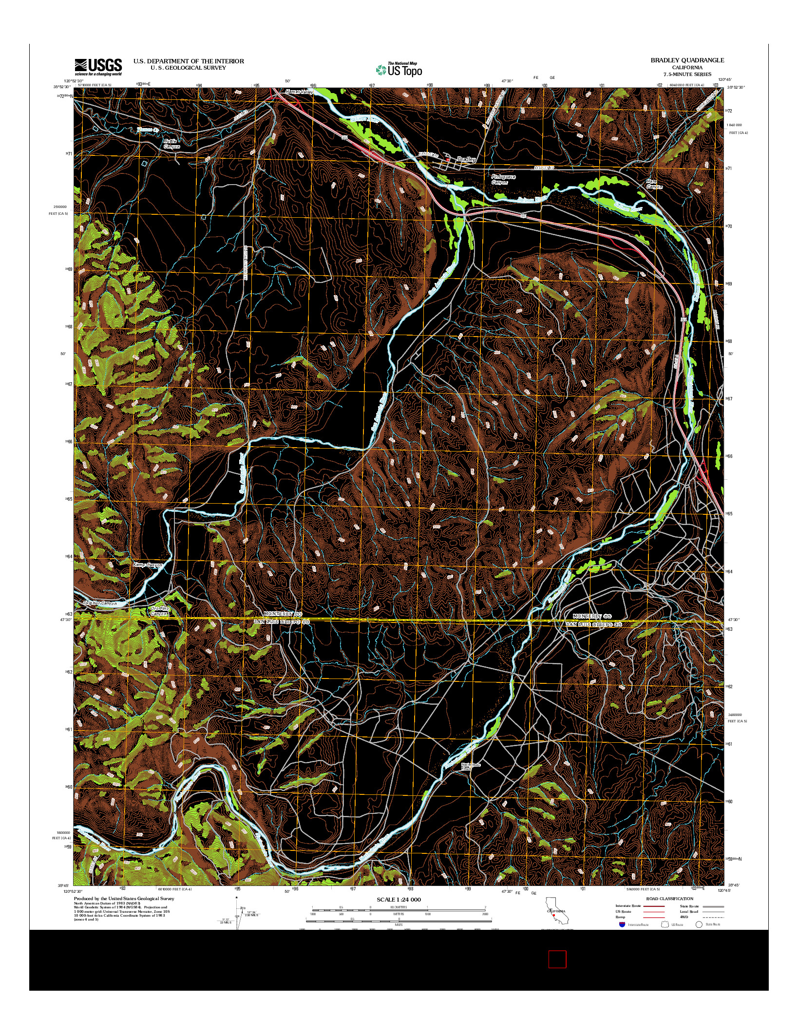 USGS US TOPO 7.5-MINUTE MAP FOR BRADLEY, CA 2012