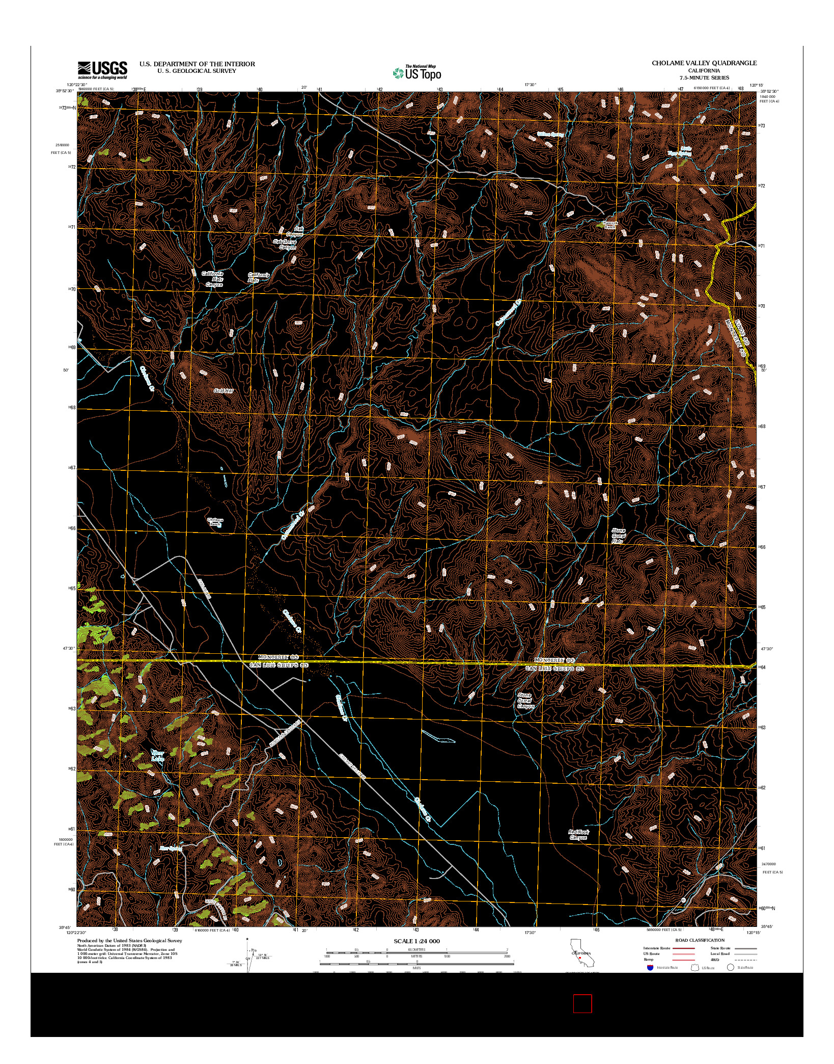 USGS US TOPO 7.5-MINUTE MAP FOR CHOLAME VALLEY, CA 2012