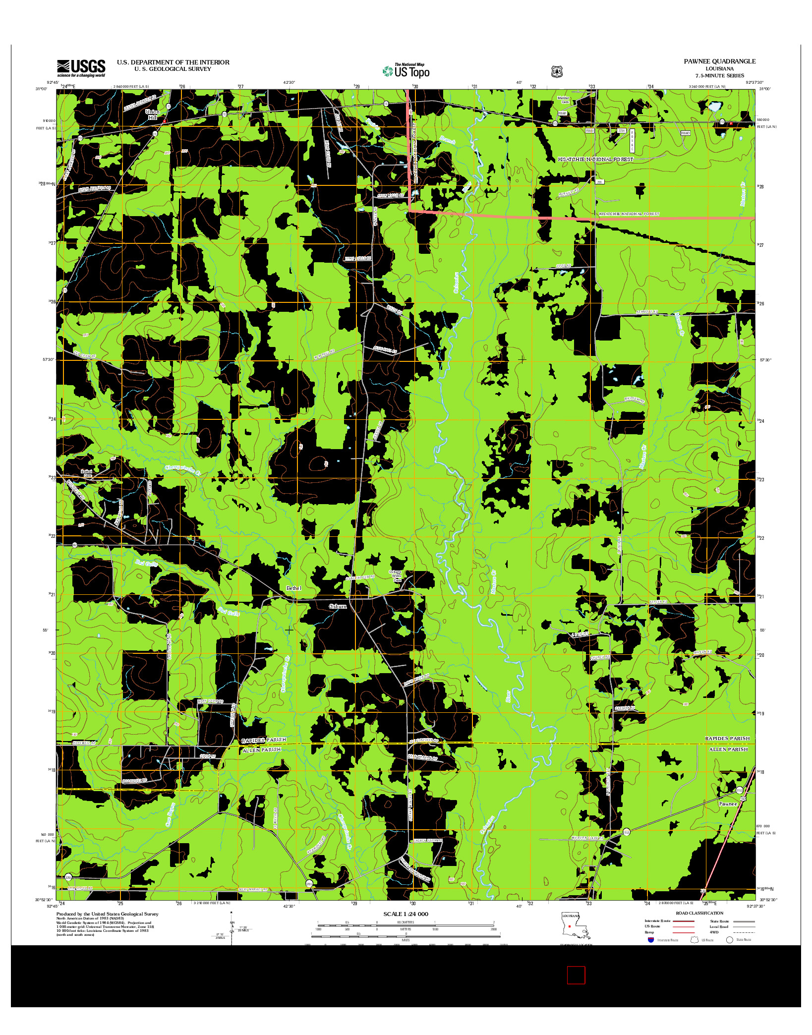 USGS US TOPO 7.5-MINUTE MAP FOR PAWNEE, LA 2012