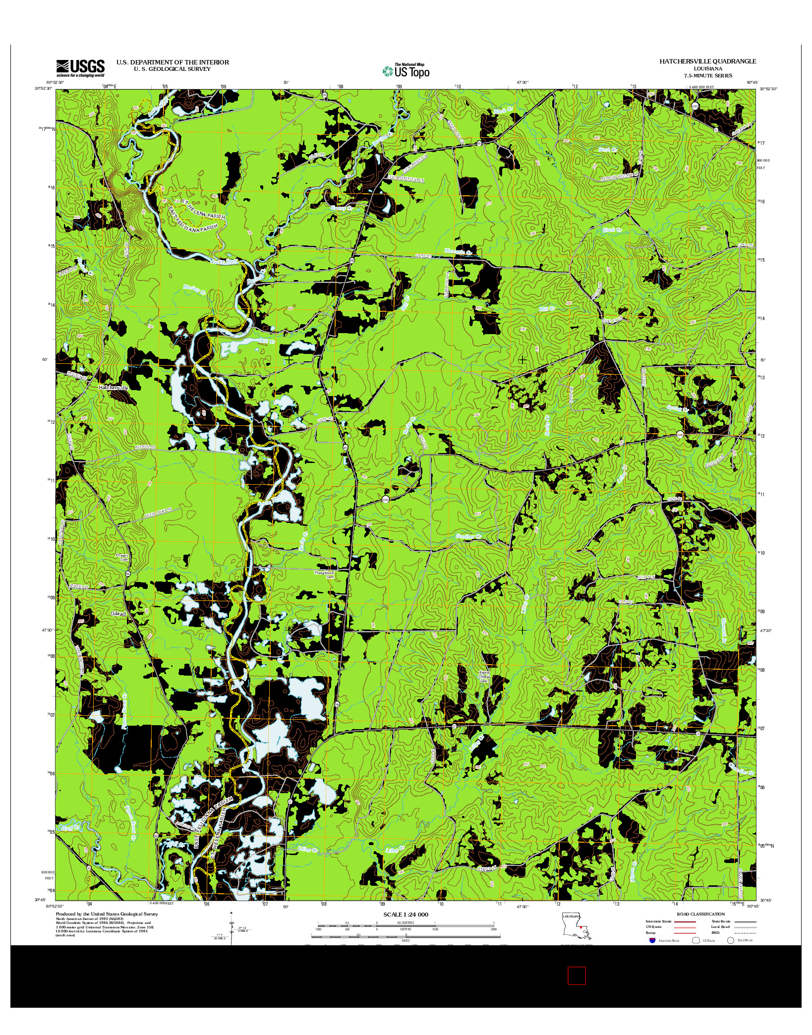 USGS US TOPO 7.5-MINUTE MAP FOR HATCHERSVILLE, LA 2012