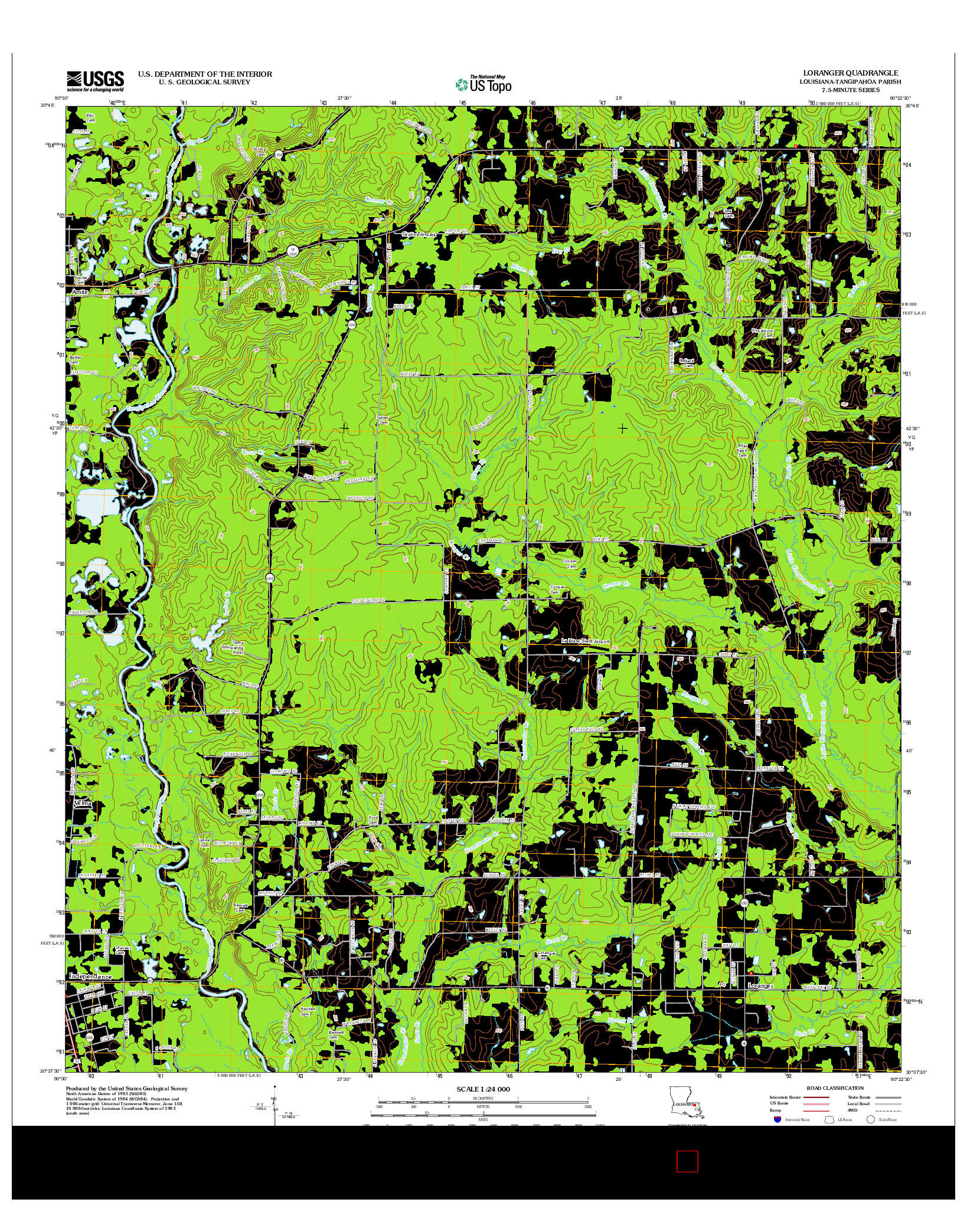 USGS US TOPO 7.5-MINUTE MAP FOR LORANGER, LA 2012