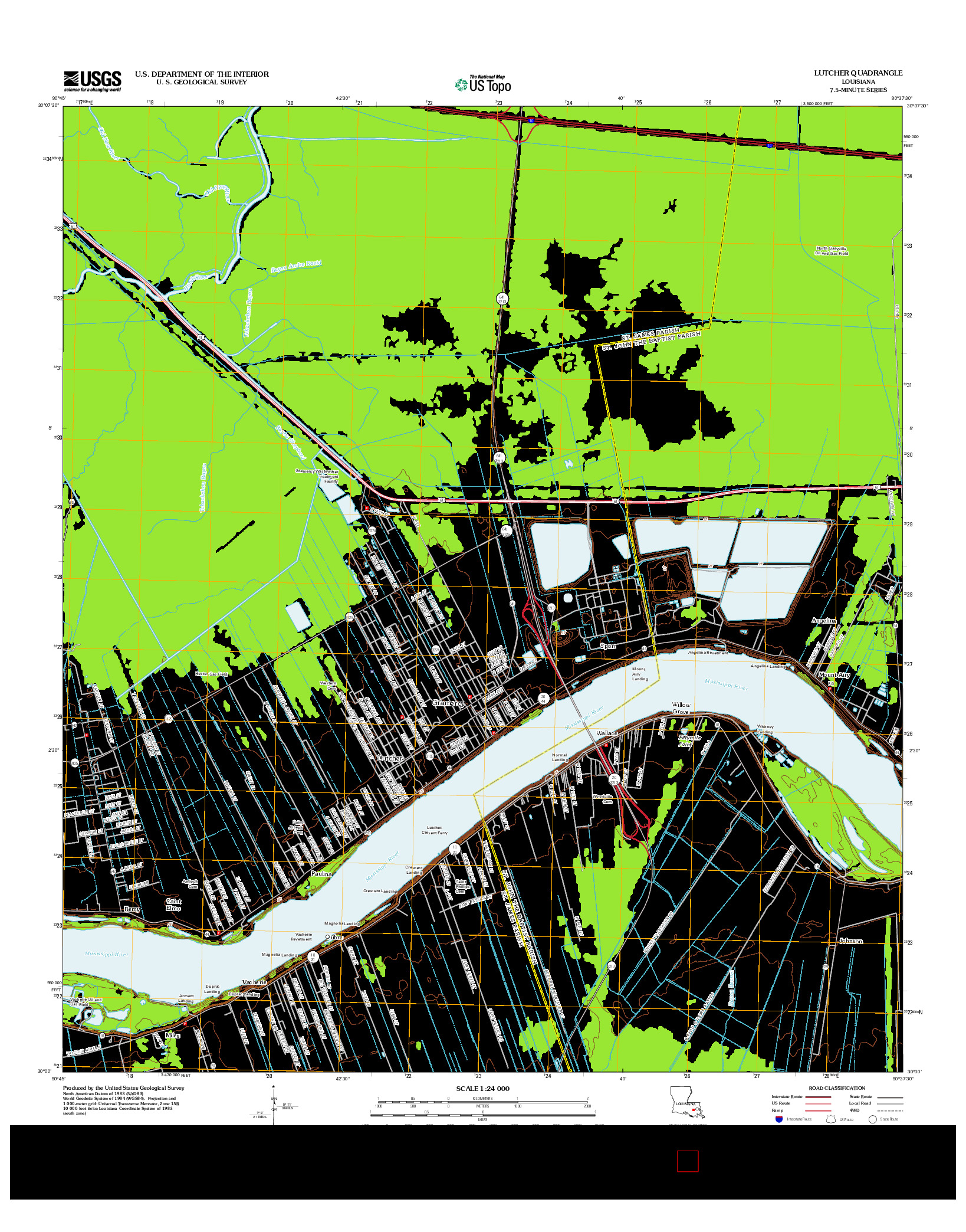 USGS US TOPO 7.5-MINUTE MAP FOR LUTCHER, LA 2012