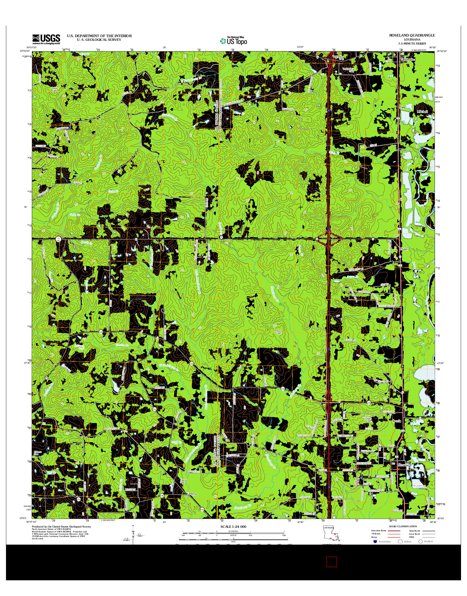 USGS US TOPO 7.5-MINUTE MAP FOR ROSELAND, LA 2012