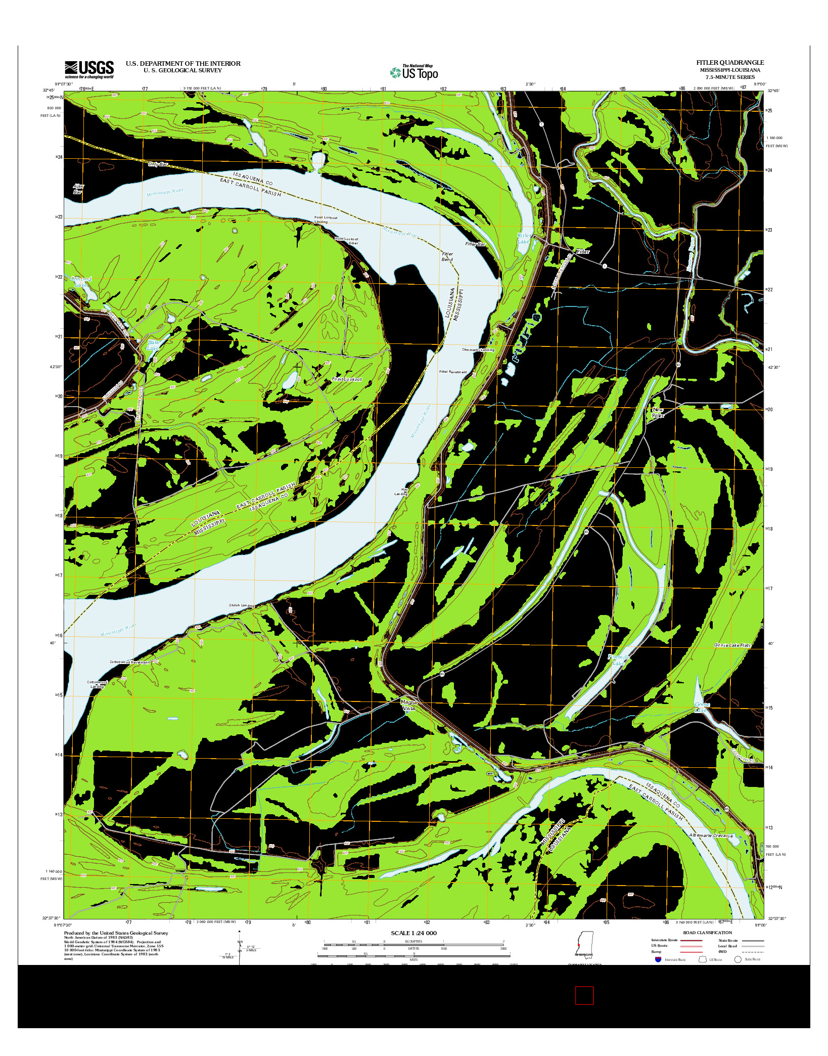 USGS US TOPO 7.5-MINUTE MAP FOR FITLER, MS-LA 2012