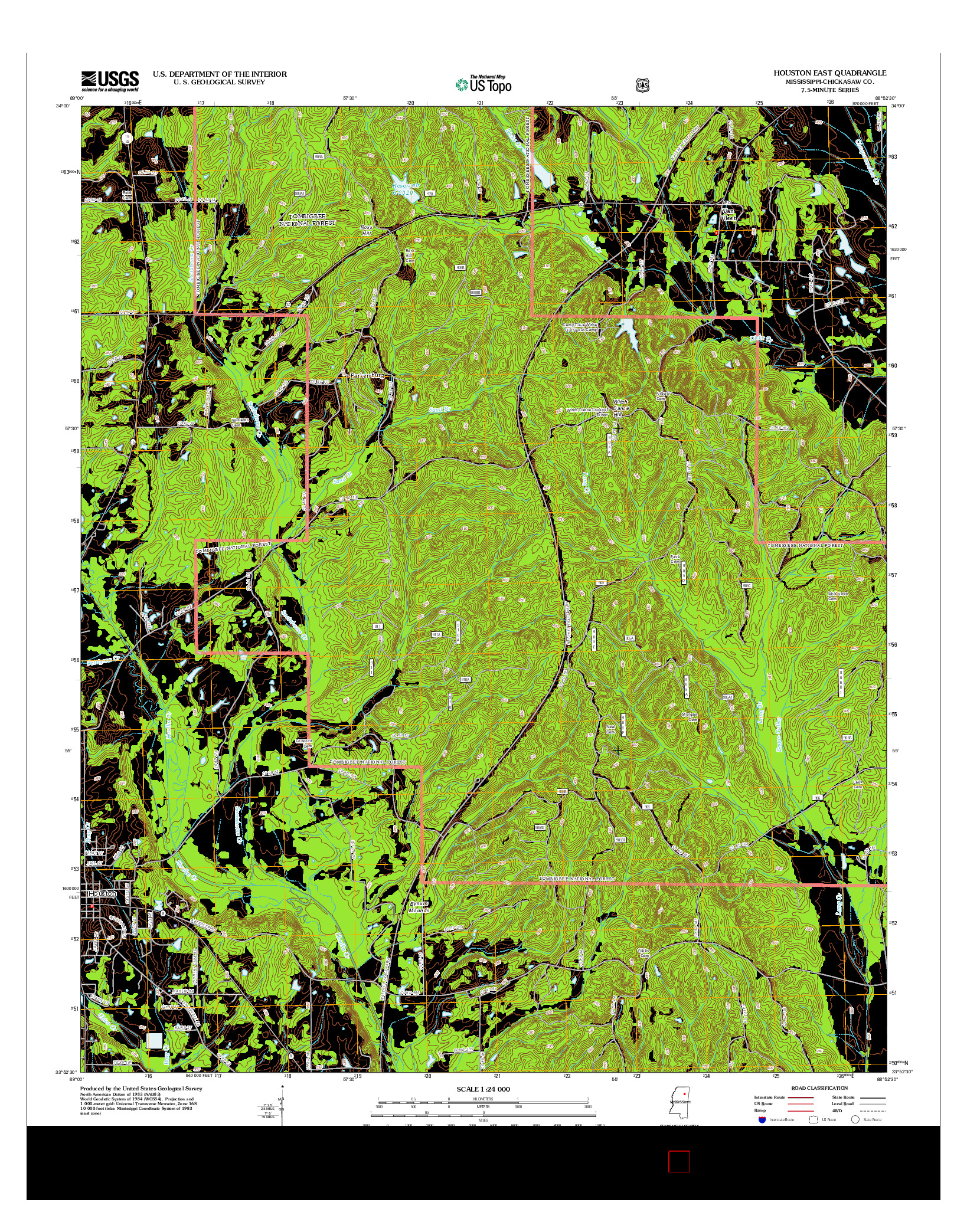 USGS US TOPO 7.5-MINUTE MAP FOR HOUSTON EAST, MS 2012