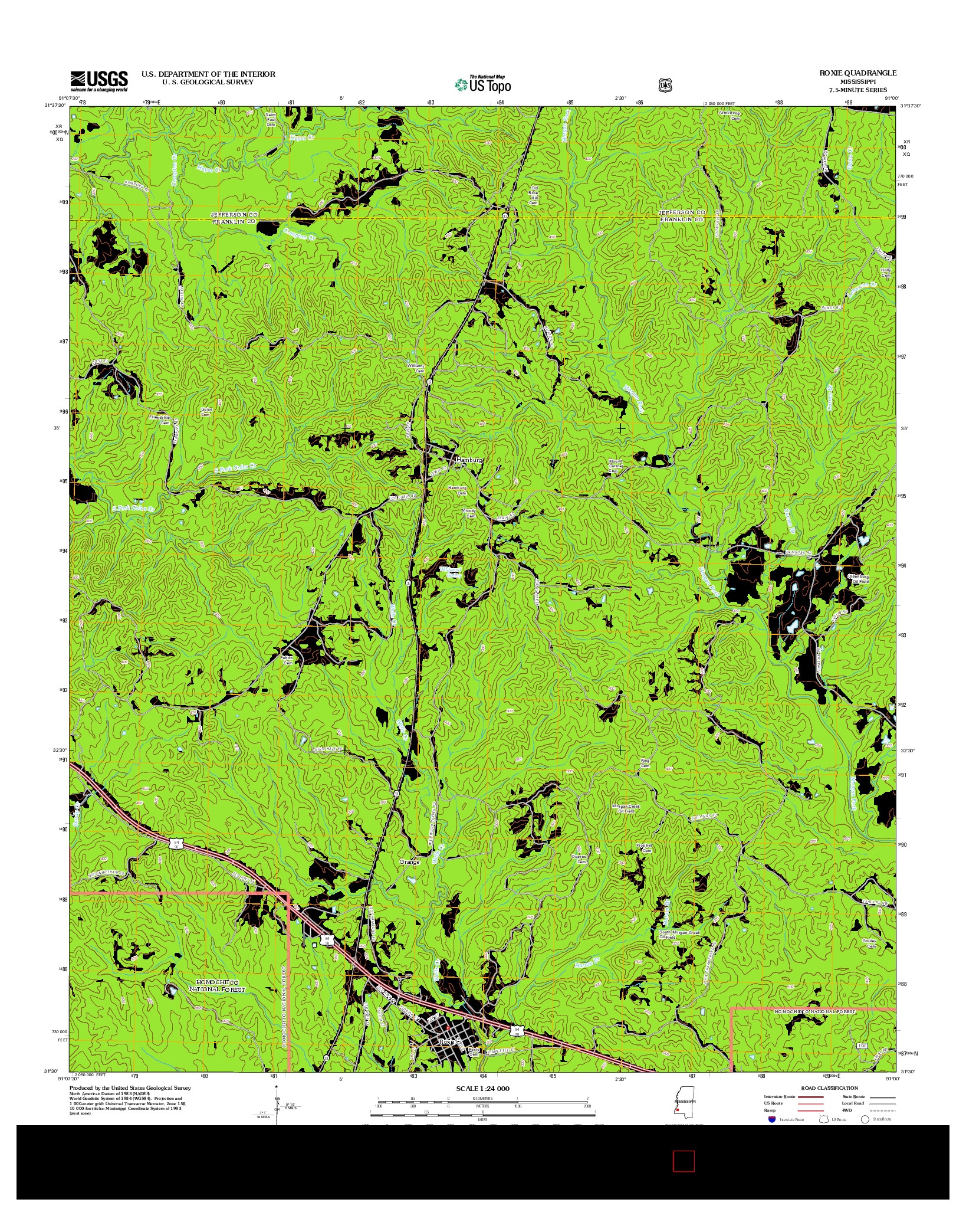 USGS US TOPO 7.5-MINUTE MAP FOR ROXIE, MS 2012