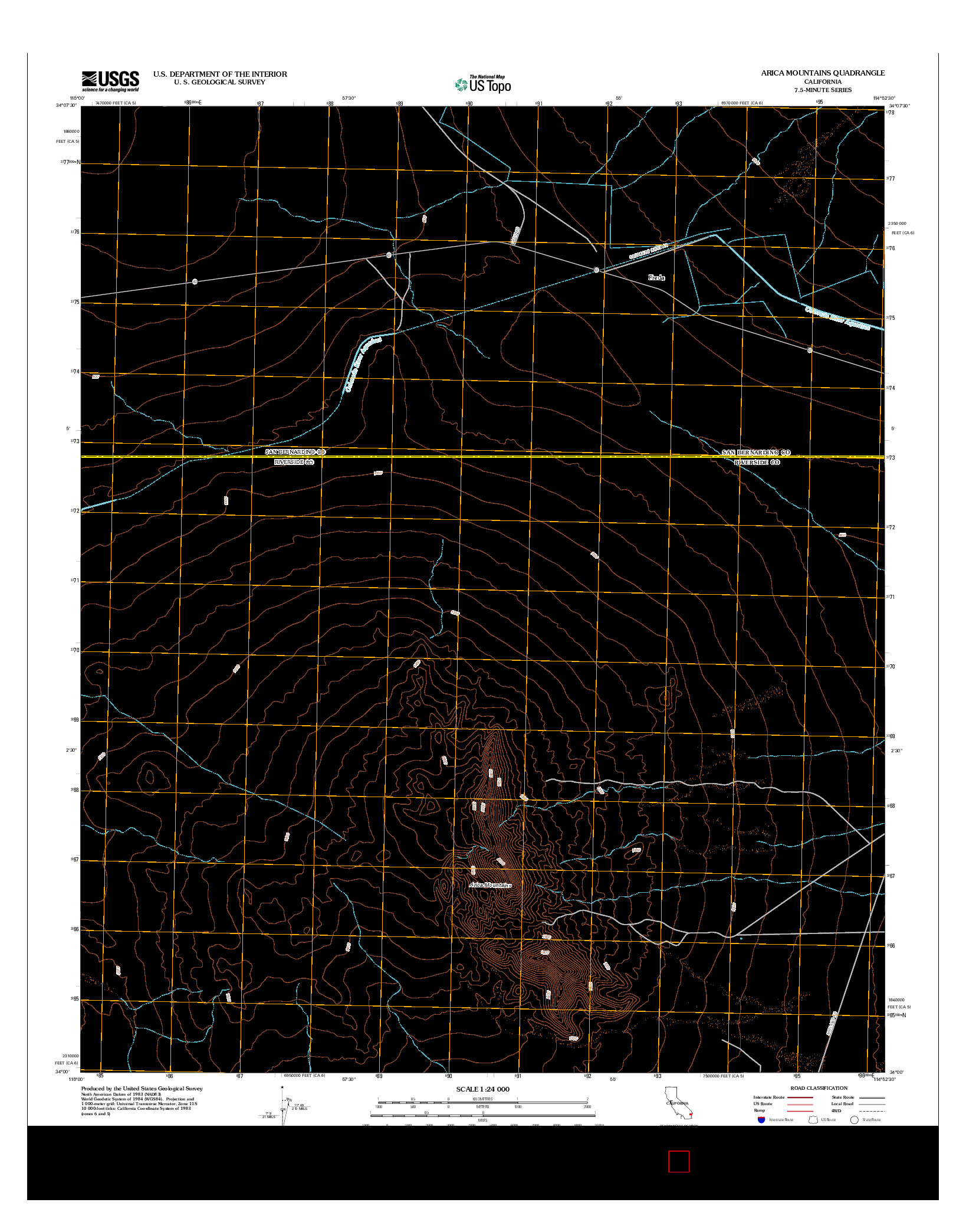 USGS US TOPO 7.5-MINUTE MAP FOR ARICA MOUNTAINS, CA 2012