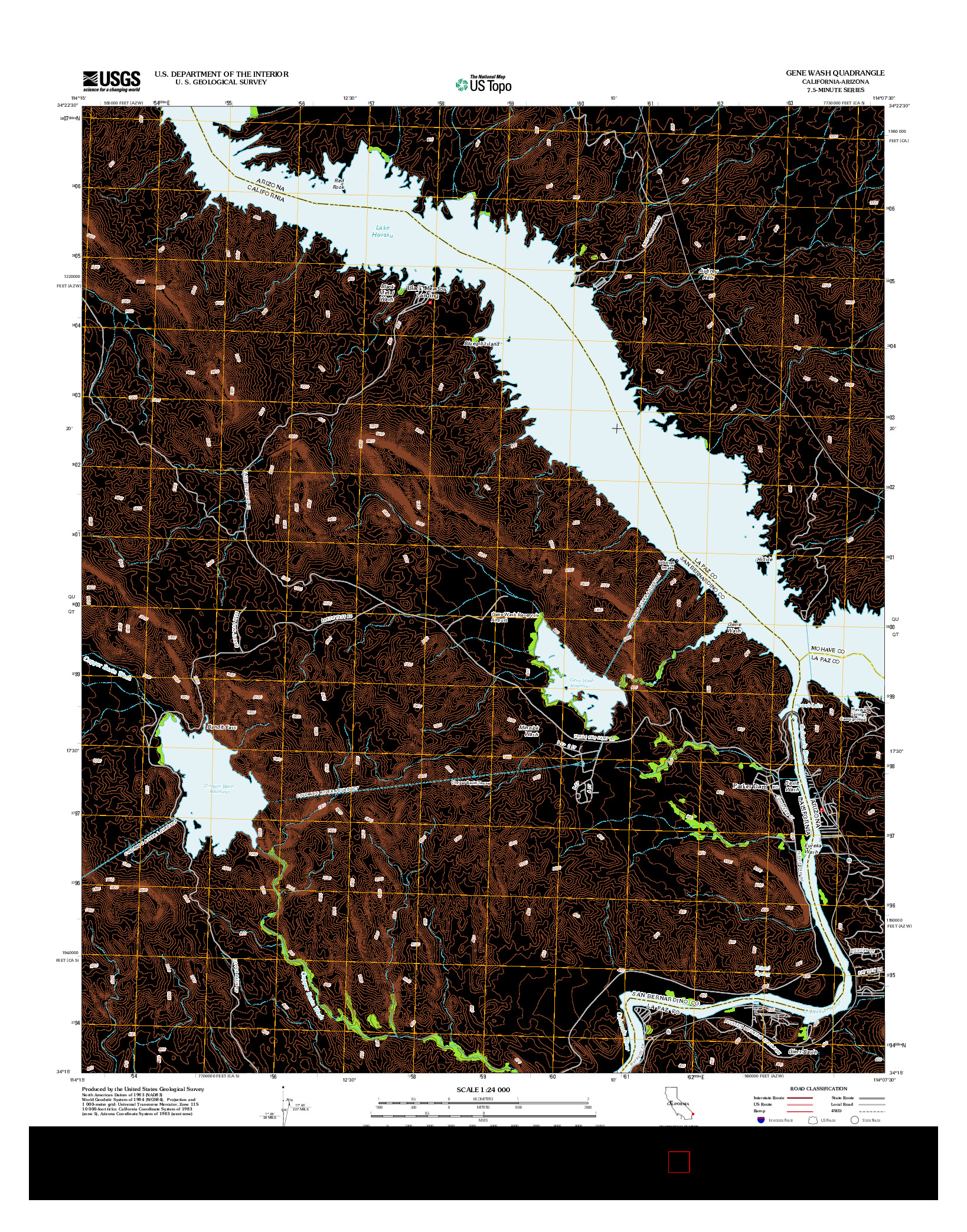 USGS US TOPO 7.5-MINUTE MAP FOR GENE WASH, CA-AZ 2012