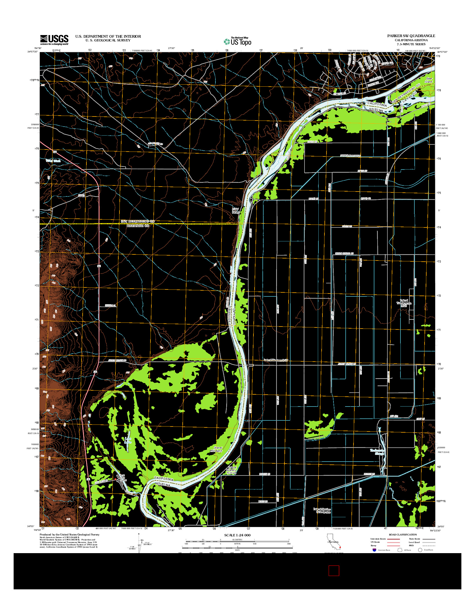 USGS US TOPO 7.5-MINUTE MAP FOR PARKER SW, CA-AZ 2012