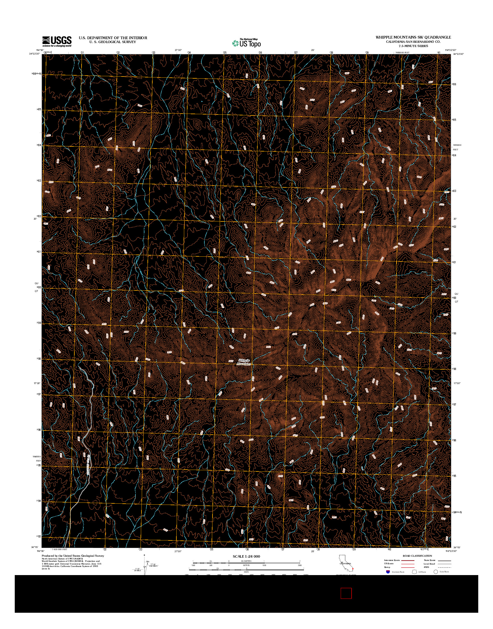 USGS US TOPO 7.5-MINUTE MAP FOR WHIPPLE MOUNTAINS SW, CA 2012