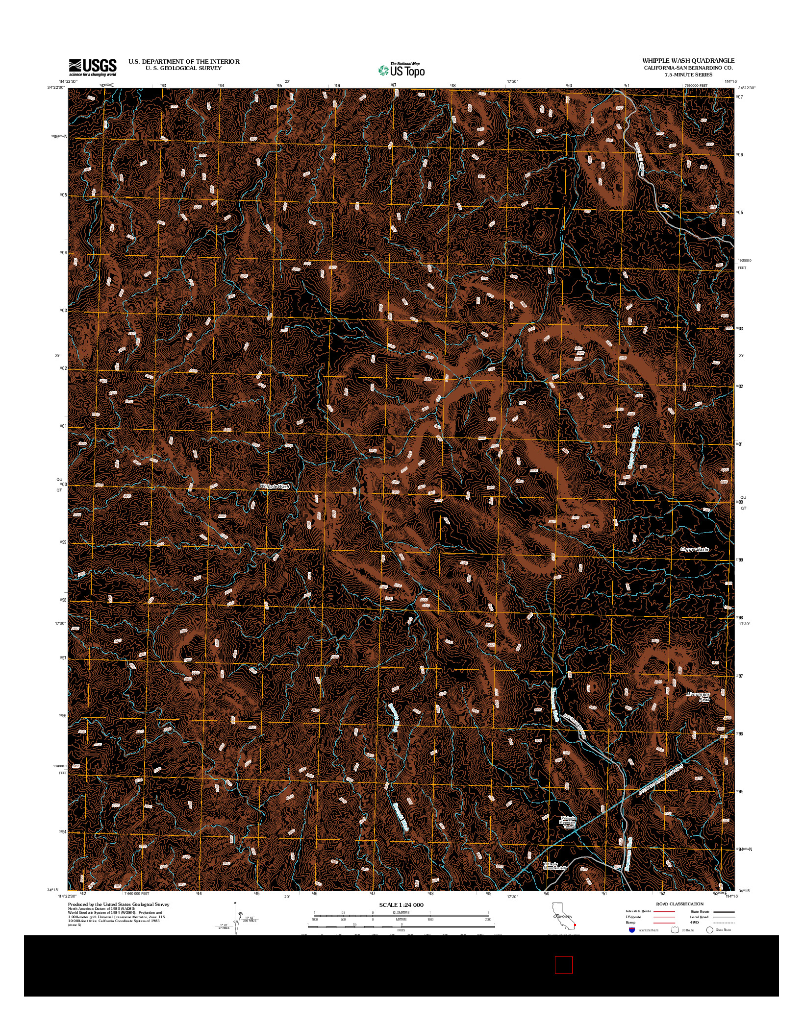 USGS US TOPO 7.5-MINUTE MAP FOR WHIPPLE WASH, CA 2012