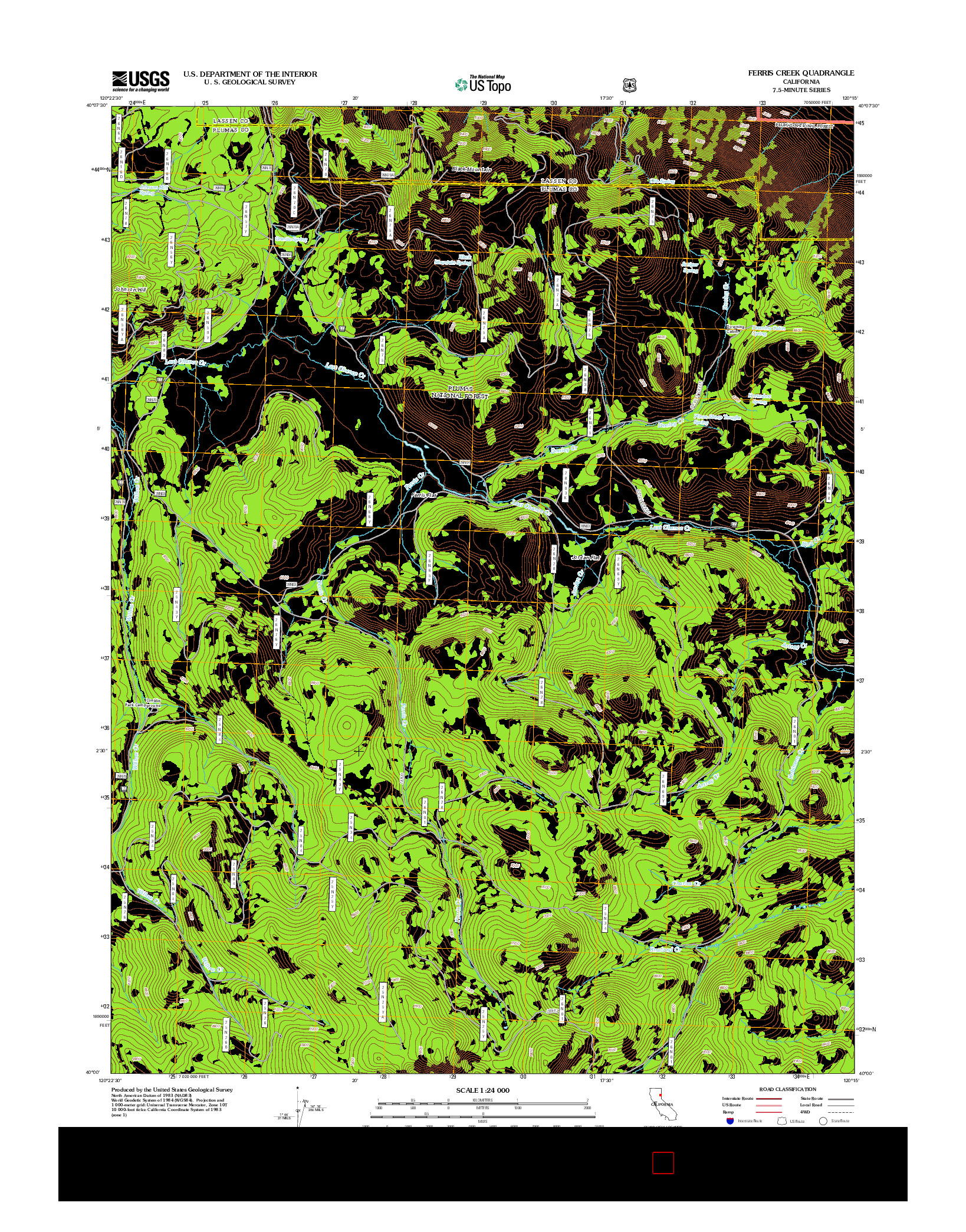 USGS US TOPO 7.5-MINUTE MAP FOR FERRIS CREEK, CA 2012