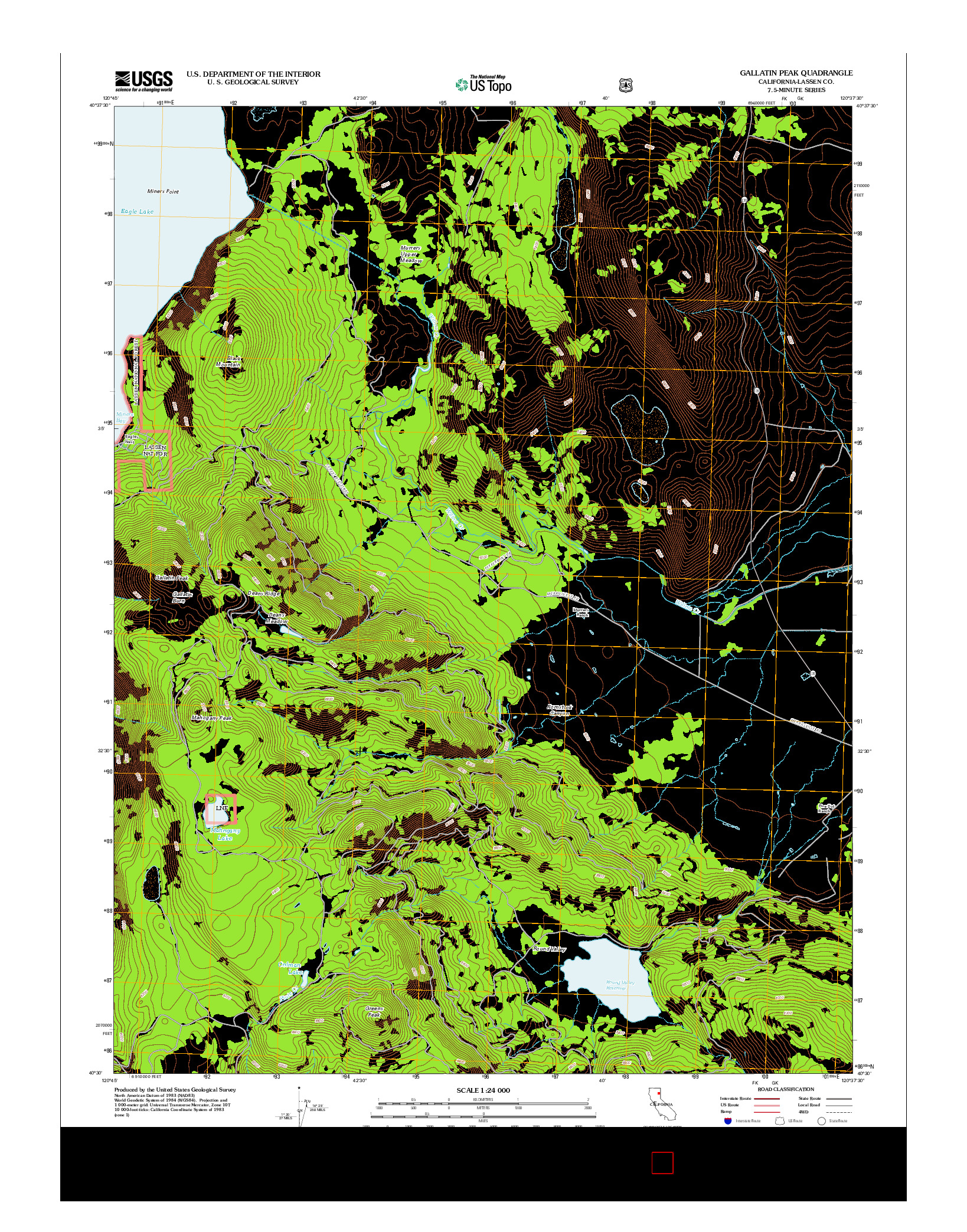 USGS US TOPO 7.5-MINUTE MAP FOR GALLATIN PEAK, CA 2012