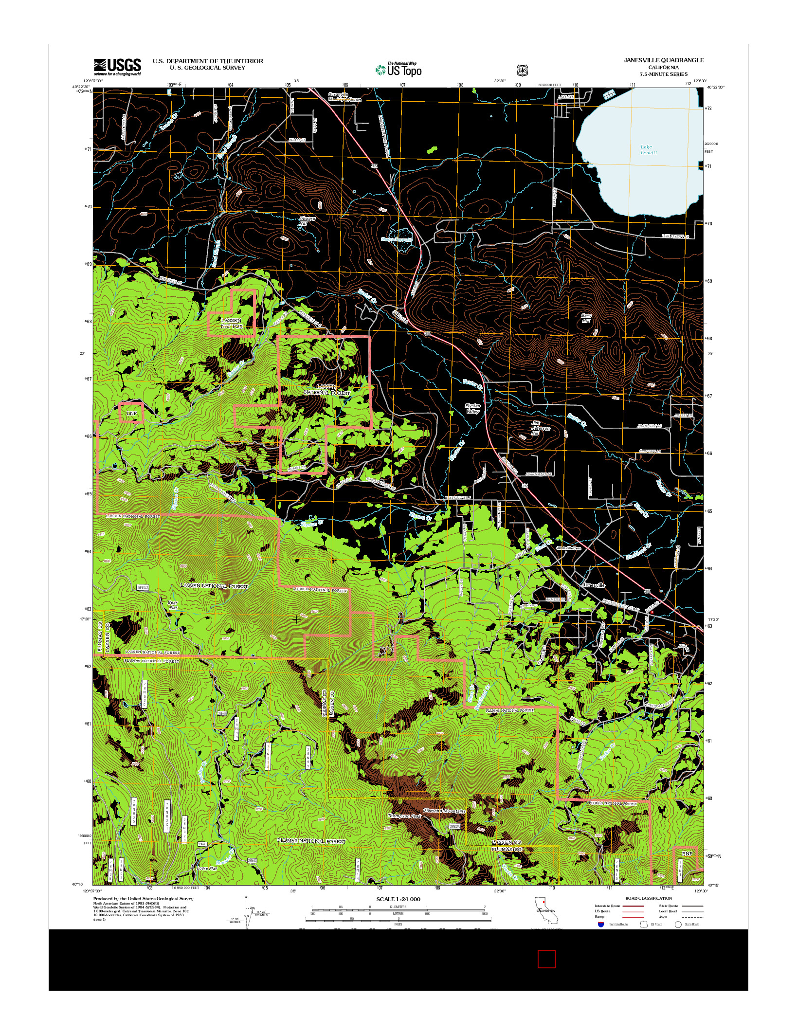 USGS US TOPO 7.5-MINUTE MAP FOR JANESVILLE, CA 2012