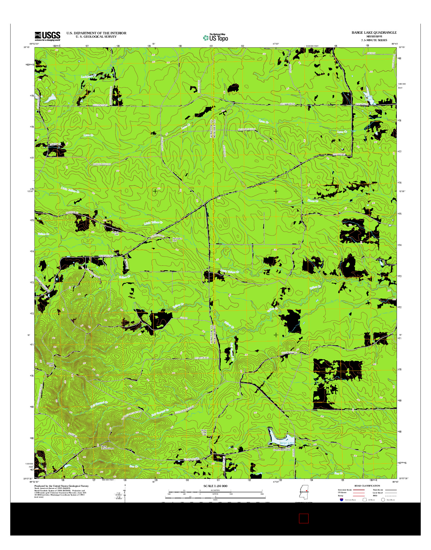 USGS US TOPO 7.5-MINUTE MAP FOR BARGE LAKE, MS 2012