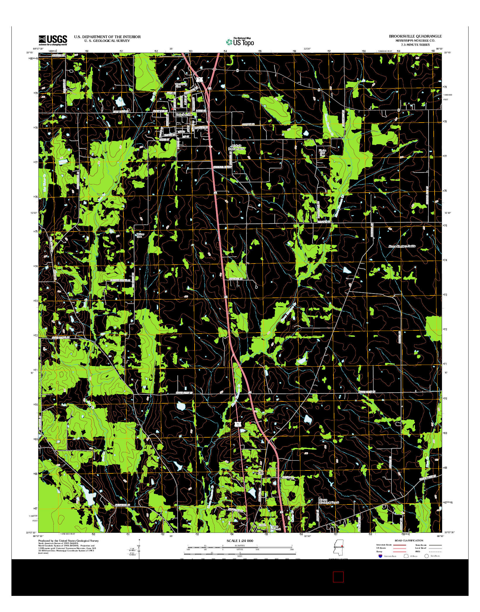 USGS US TOPO 7.5-MINUTE MAP FOR BROOKSVILLE, MS 2012