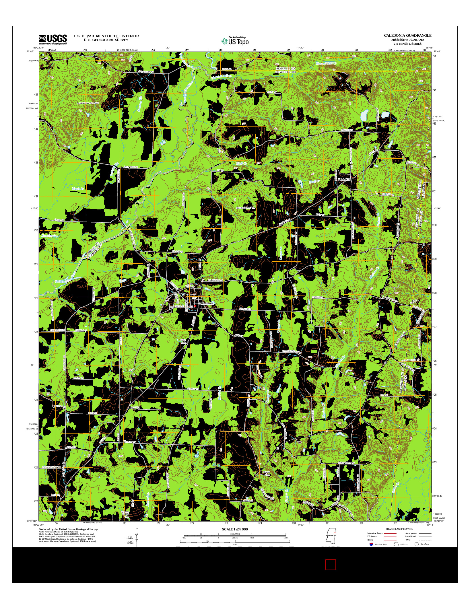 USGS US TOPO 7.5-MINUTE MAP FOR CALEDONIA, MS-AL 2012