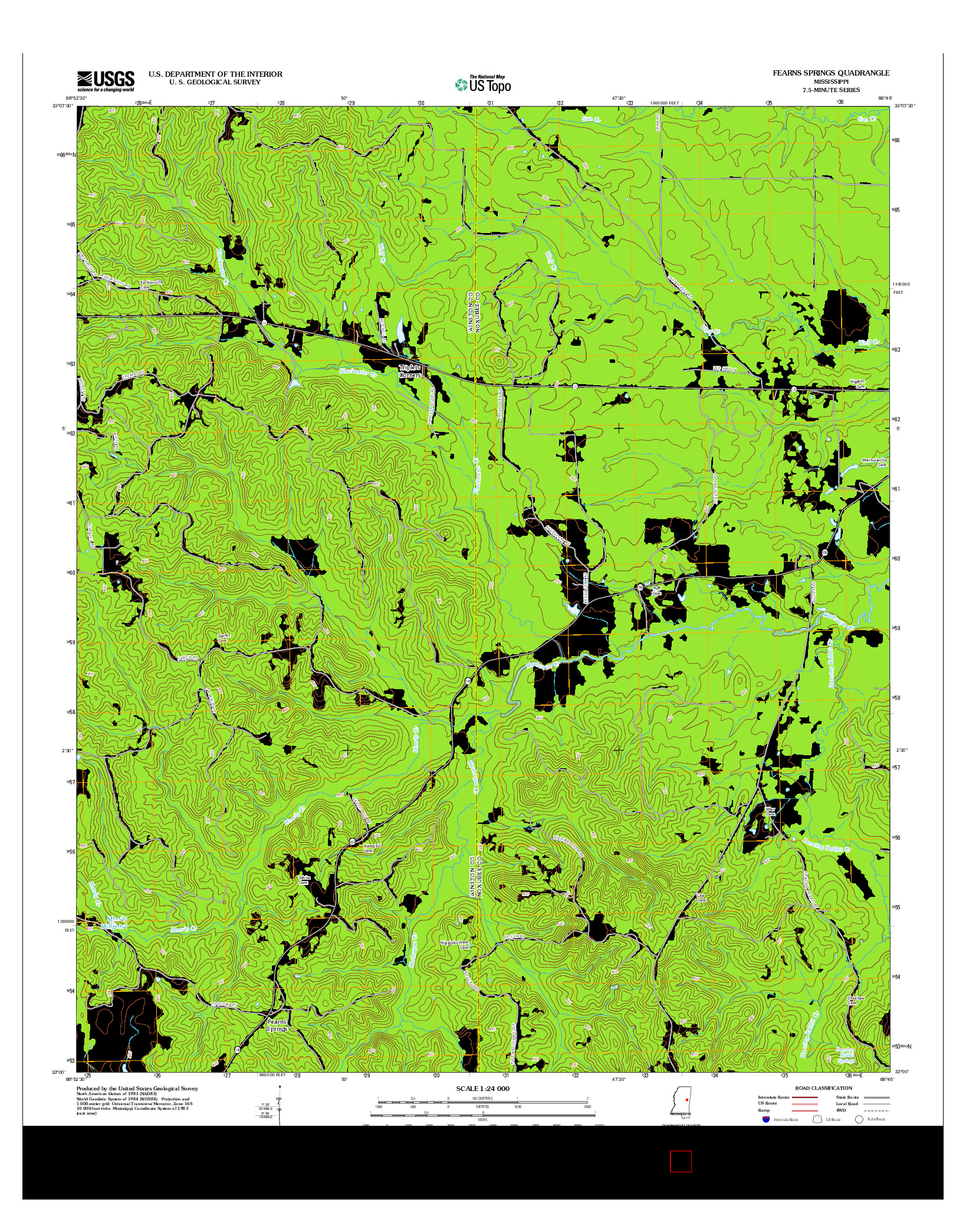 USGS US TOPO 7.5-MINUTE MAP FOR FEARNS SPRINGS, MS 2012