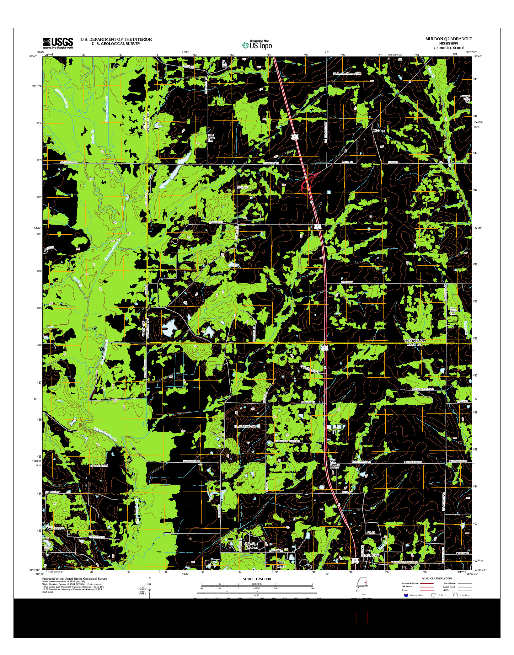 USGS US TOPO 7.5-MINUTE MAP FOR MULDON, MS 2012