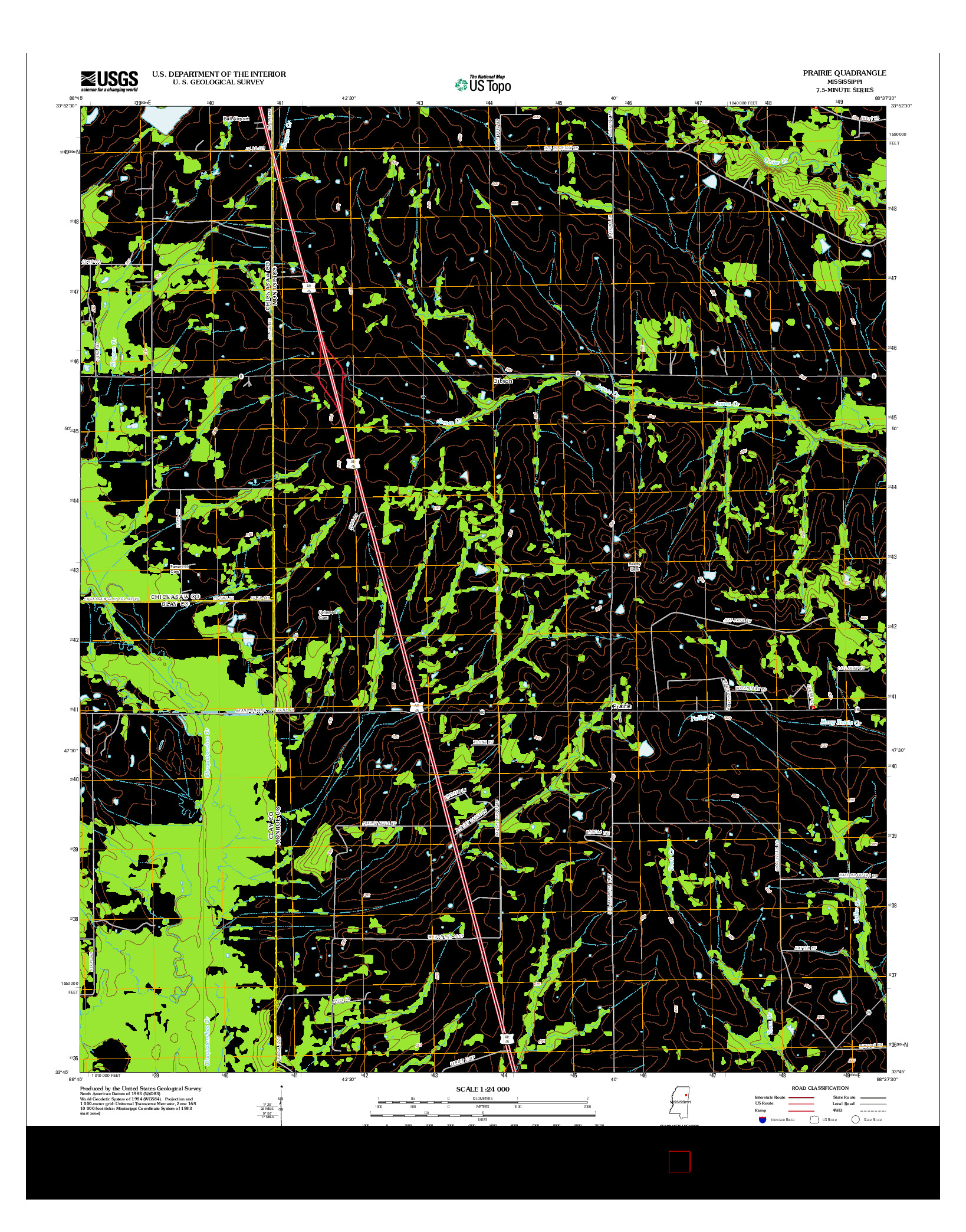 USGS US TOPO 7.5-MINUTE MAP FOR PRAIRIE, MS 2012