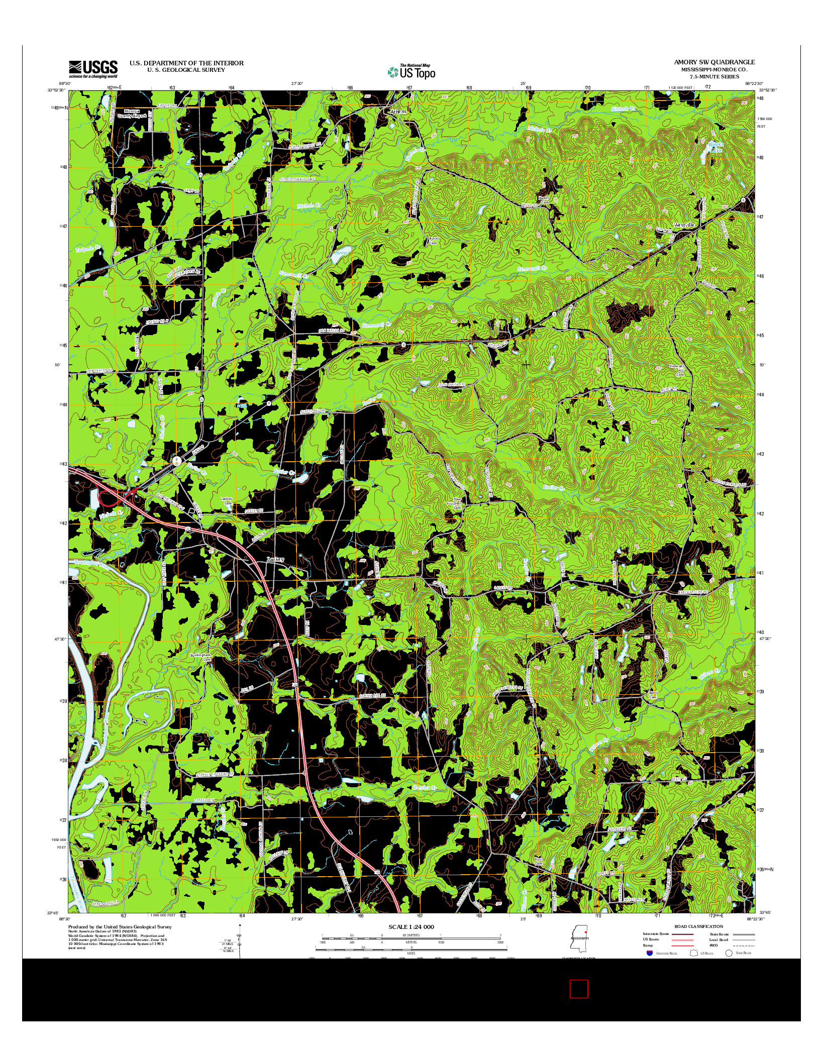 USGS US TOPO 7.5-MINUTE MAP FOR AMORY SW, MS 2012