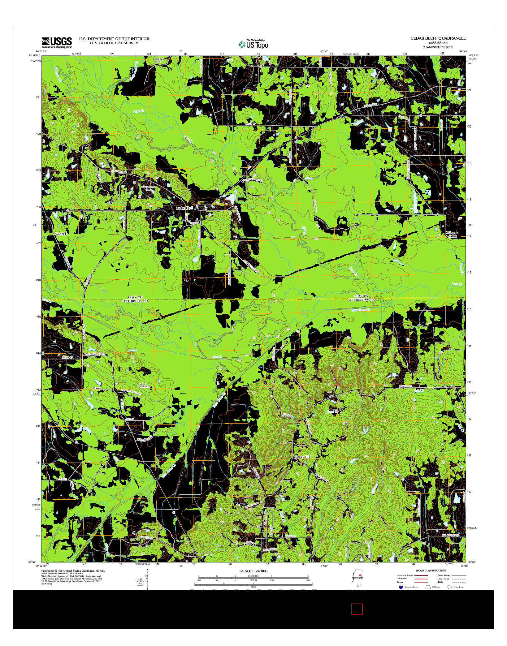 USGS US TOPO 7.5-MINUTE MAP FOR CEDAR BLUFF, MS 2012