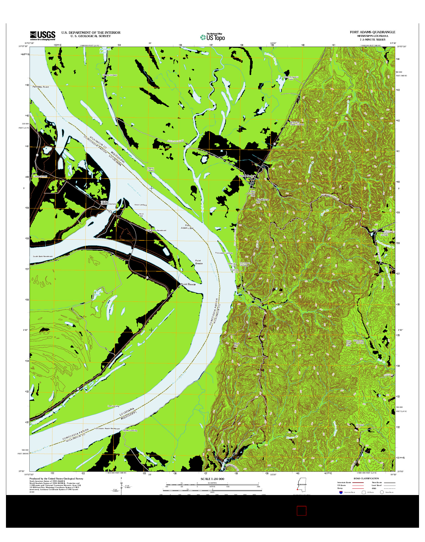 USGS US TOPO 7.5-MINUTE MAP FOR FORT ADAMS, MS-LA 2012