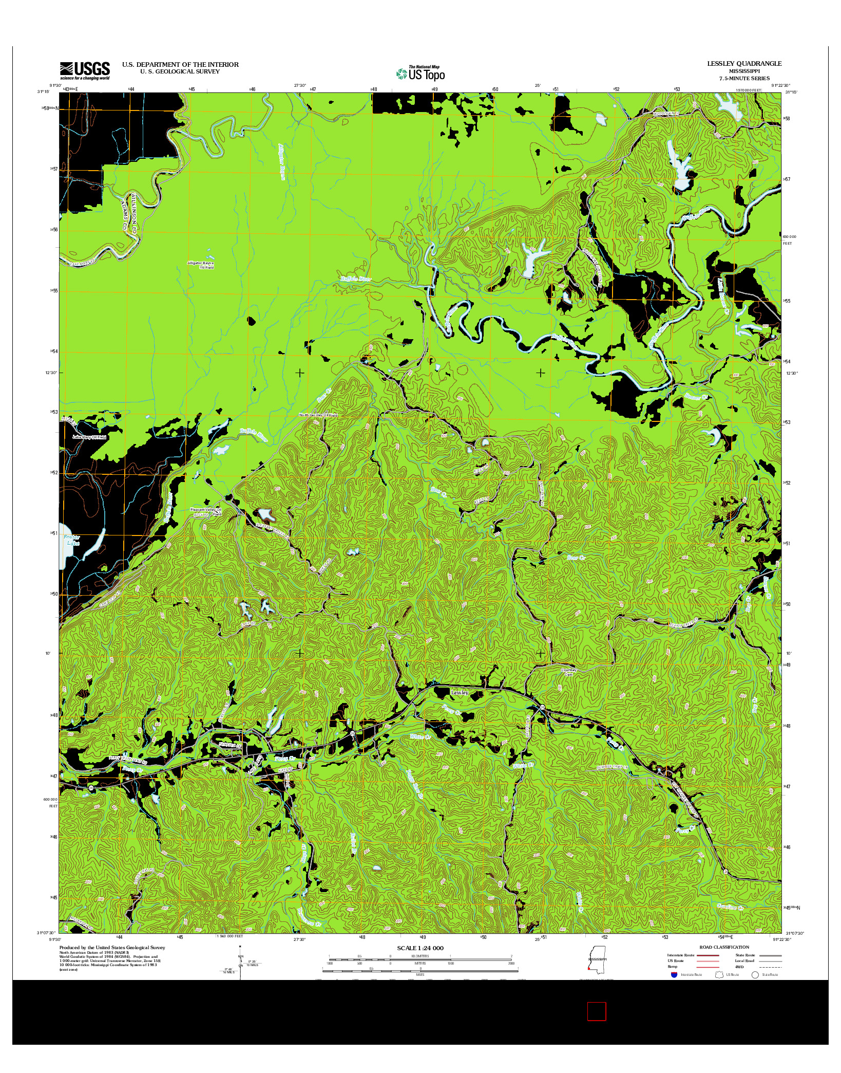USGS US TOPO 7.5-MINUTE MAP FOR LESSLEY, MS 2012