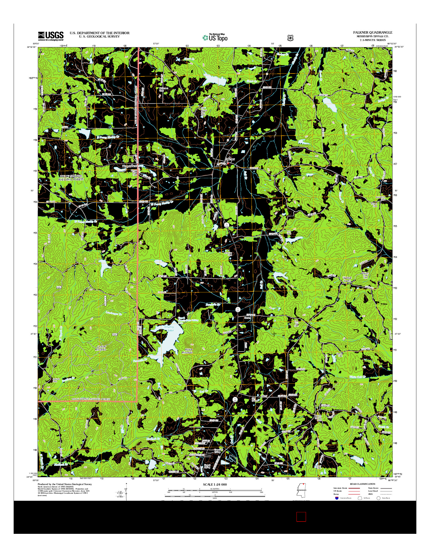 USGS US TOPO 7.5-MINUTE MAP FOR FALKNER, MS 2012