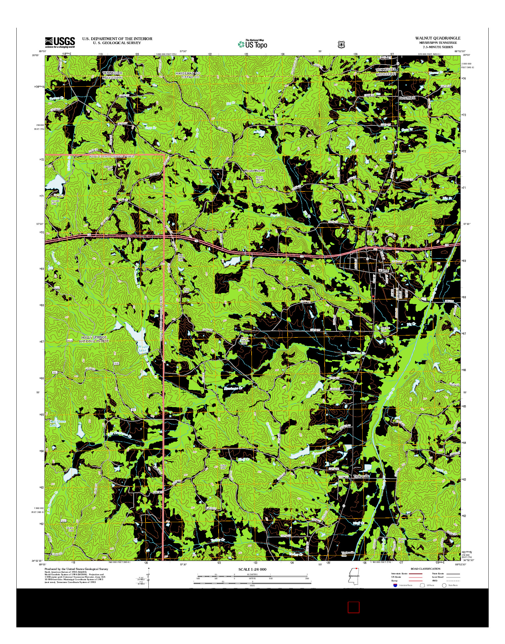 USGS US TOPO 7.5-MINUTE MAP FOR WALNUT, MS-TN 2012