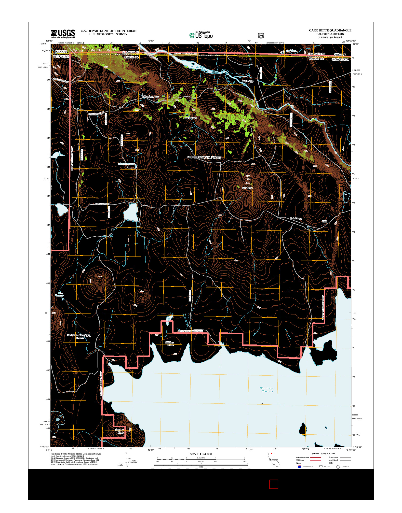USGS US TOPO 7.5-MINUTE MAP FOR CARR BUTTE, CA-OR 2012