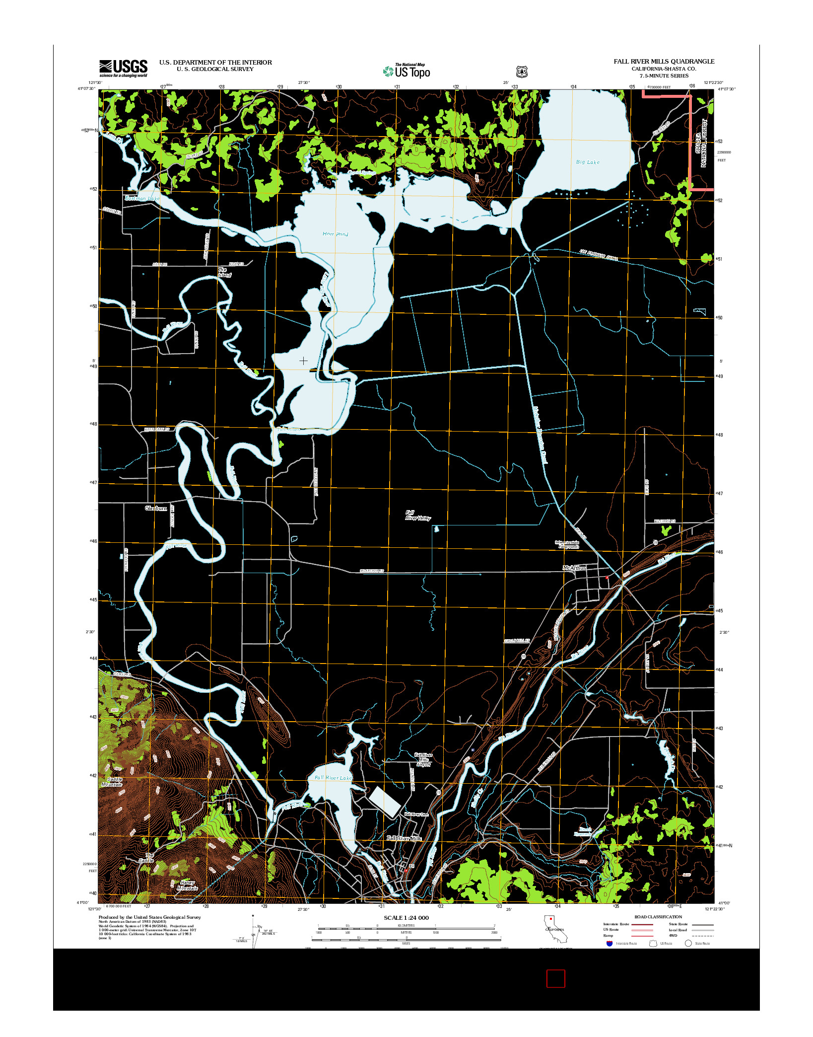 USGS US TOPO 7.5-MINUTE MAP FOR FALL RIVER MILLS, CA 2012