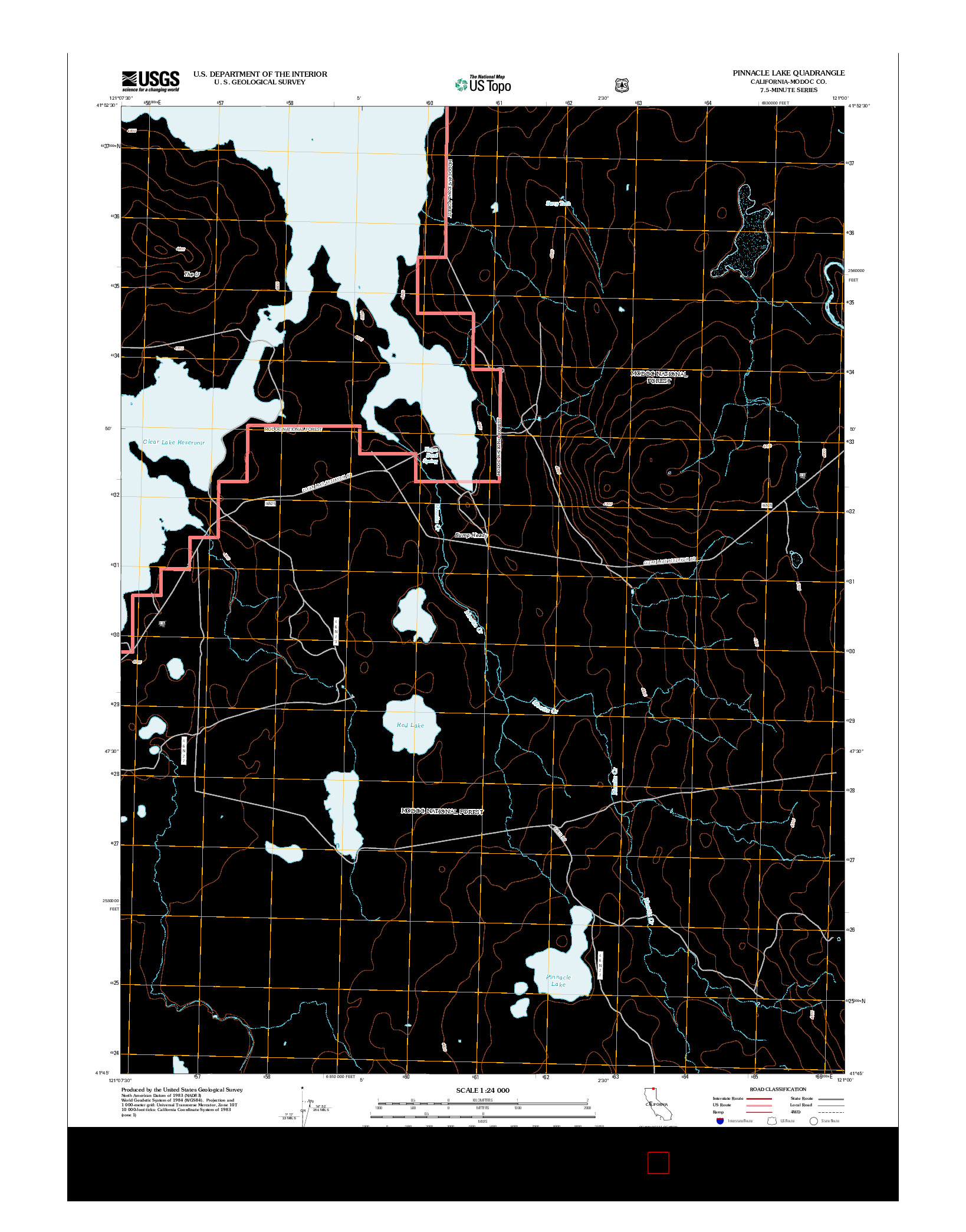 USGS US TOPO 7.5-MINUTE MAP FOR PINNACLE LAKE, CA 2012