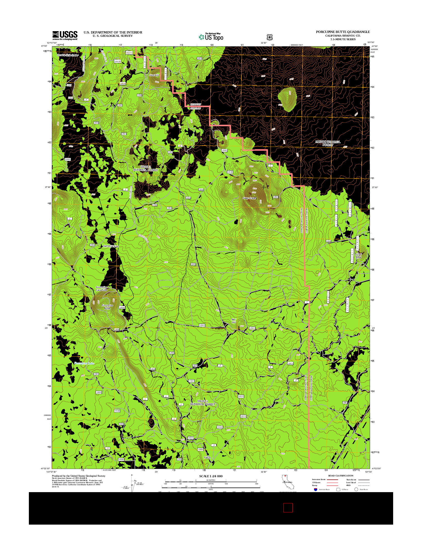 USGS US TOPO 7.5-MINUTE MAP FOR PORCUPINE BUTTE, CA 2012