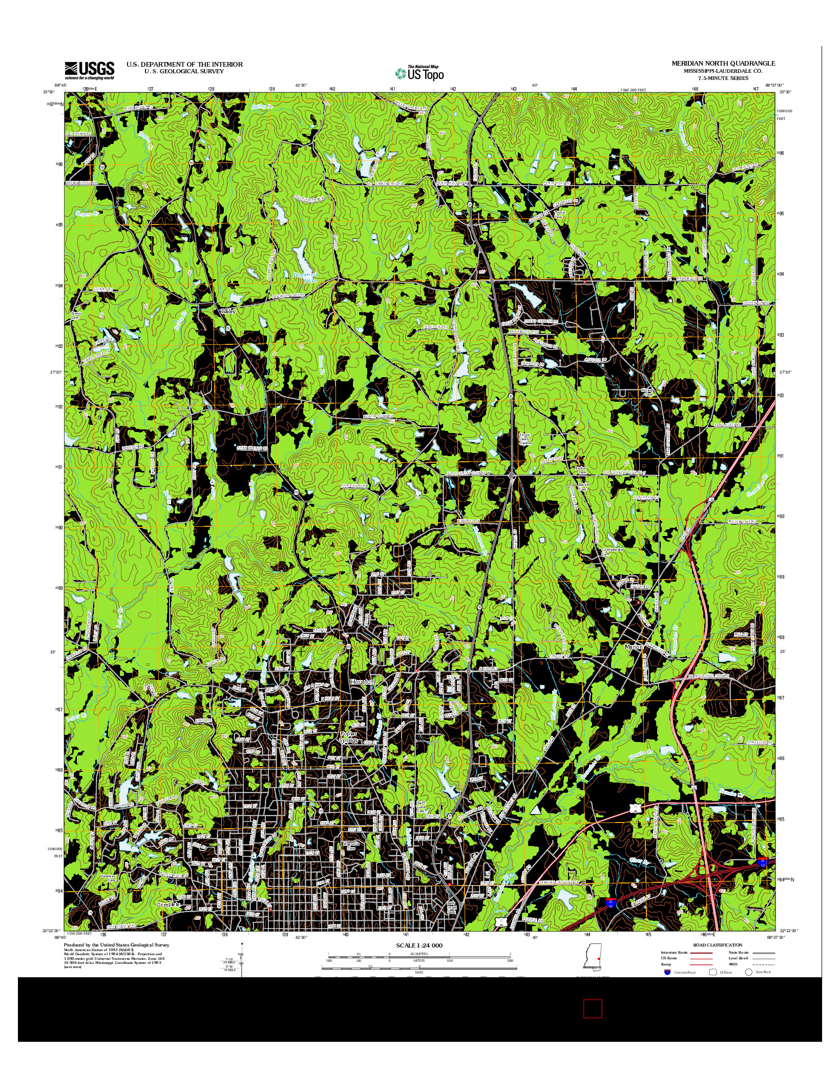 USGS US TOPO 7.5-MINUTE MAP FOR MERIDIAN NORTH, MS 2012