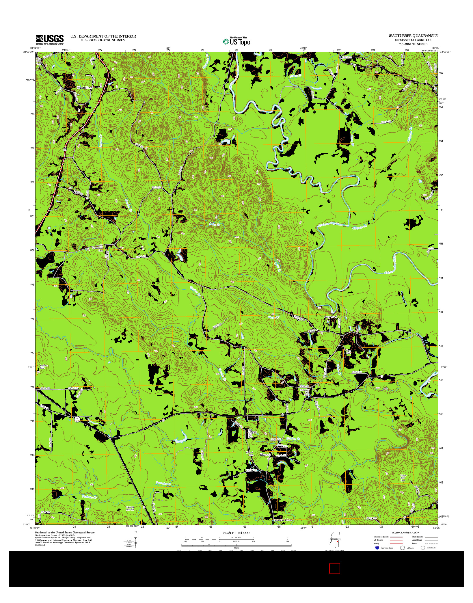USGS US TOPO 7.5-MINUTE MAP FOR WAUTUBBEE, MS 2012
