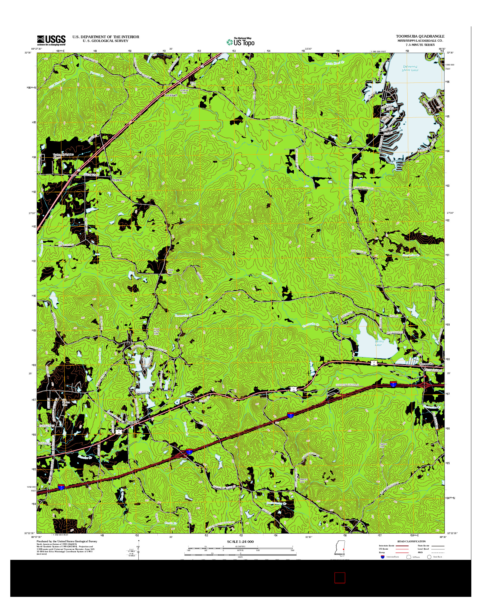 USGS US TOPO 7.5-MINUTE MAP FOR TOOMSUBA, MS 2012