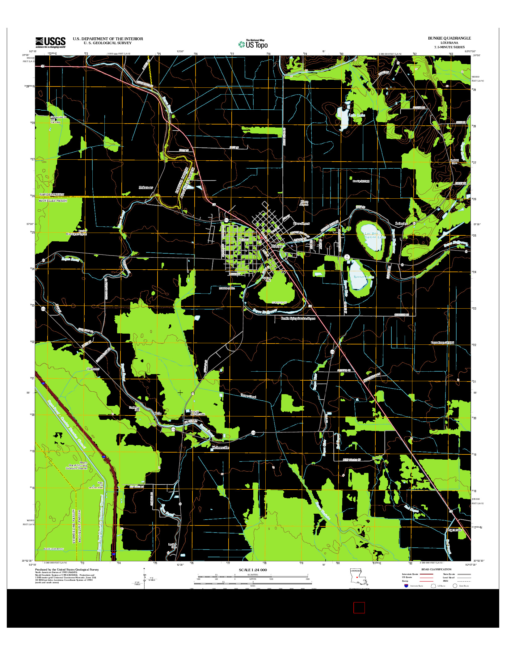 USGS US TOPO 7.5-MINUTE MAP FOR BUNKIE, LA 2012