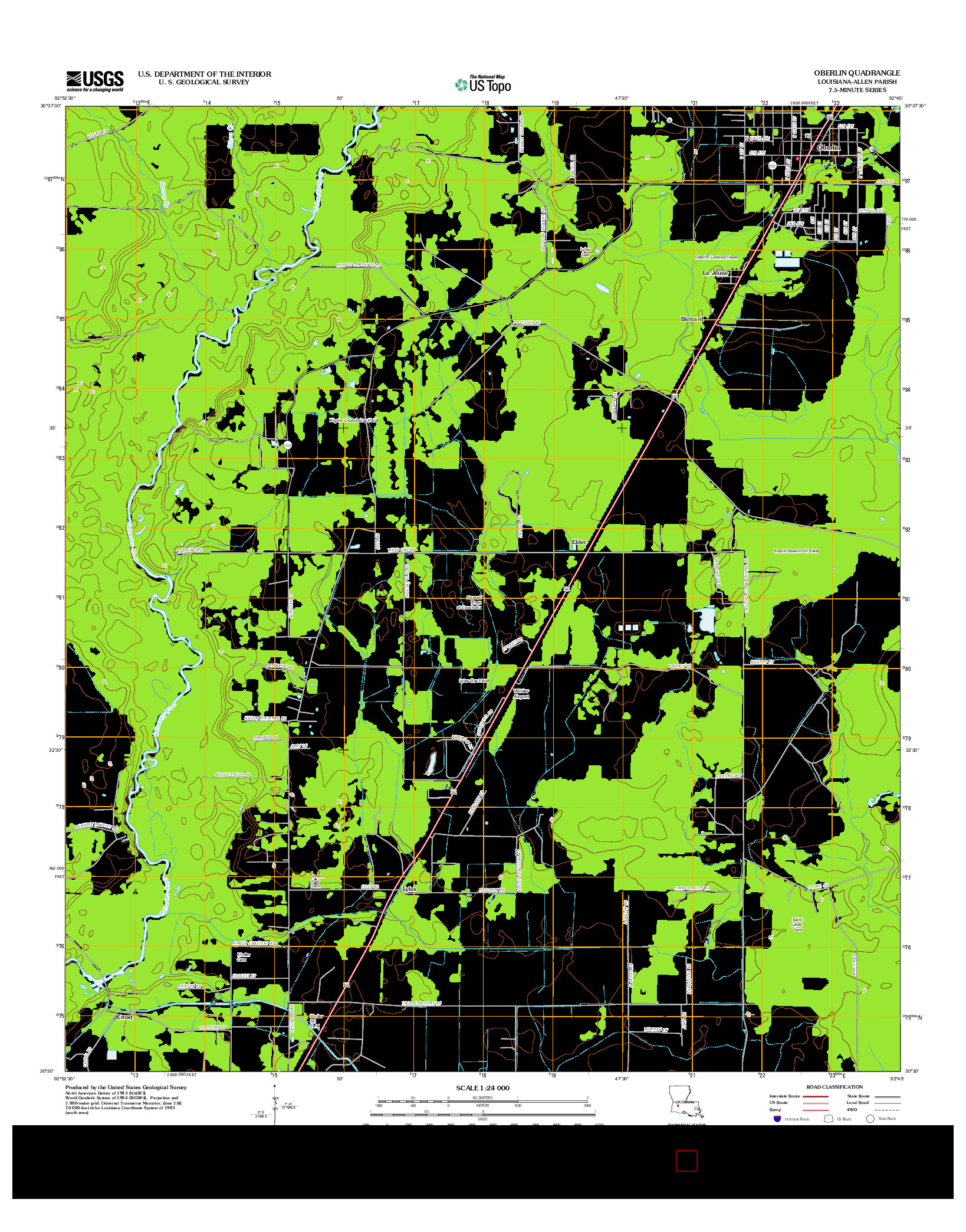 USGS US TOPO 7.5-MINUTE MAP FOR OBERLIN, LA 2012