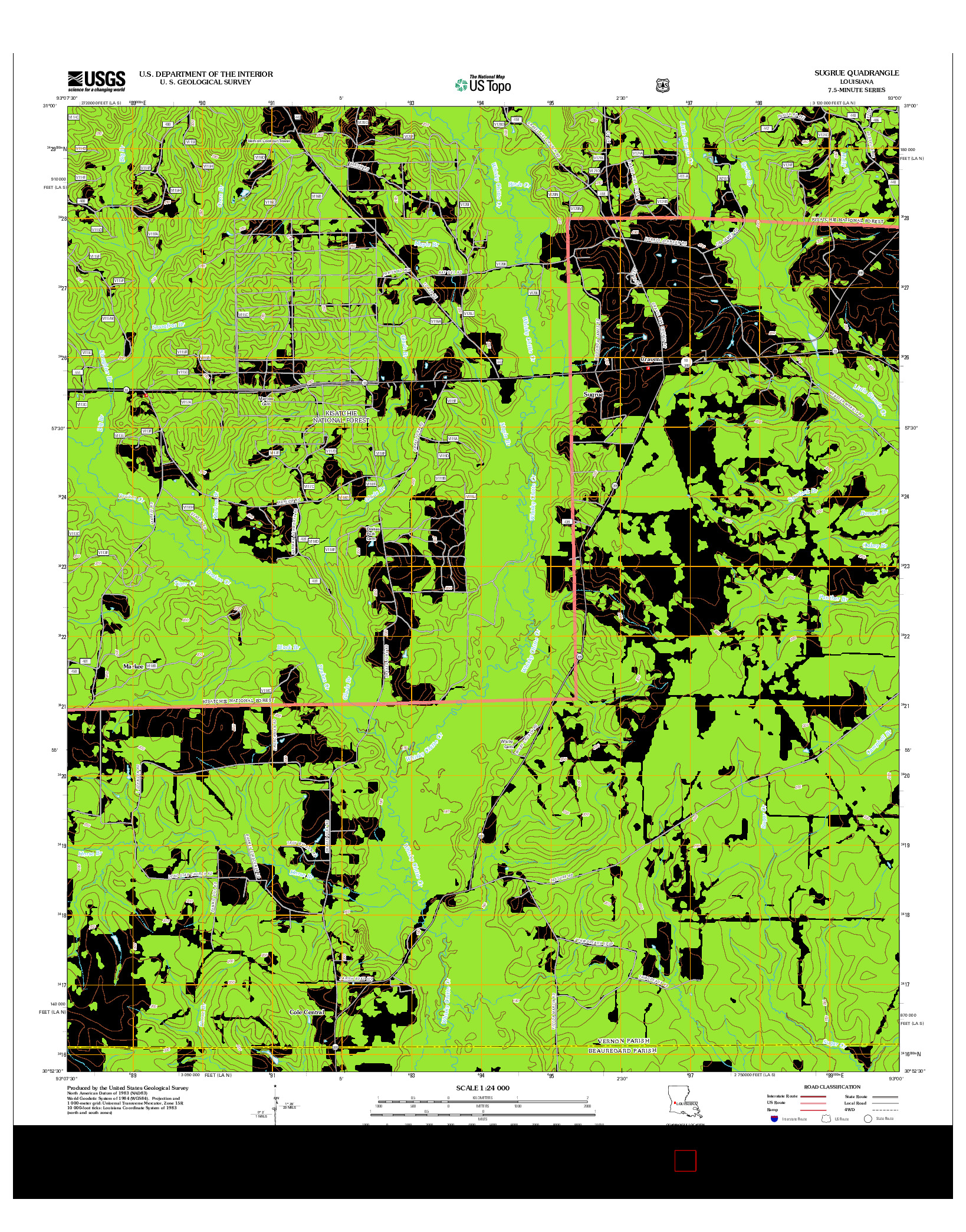 USGS US TOPO 7.5-MINUTE MAP FOR SUGRUE, LA 2012