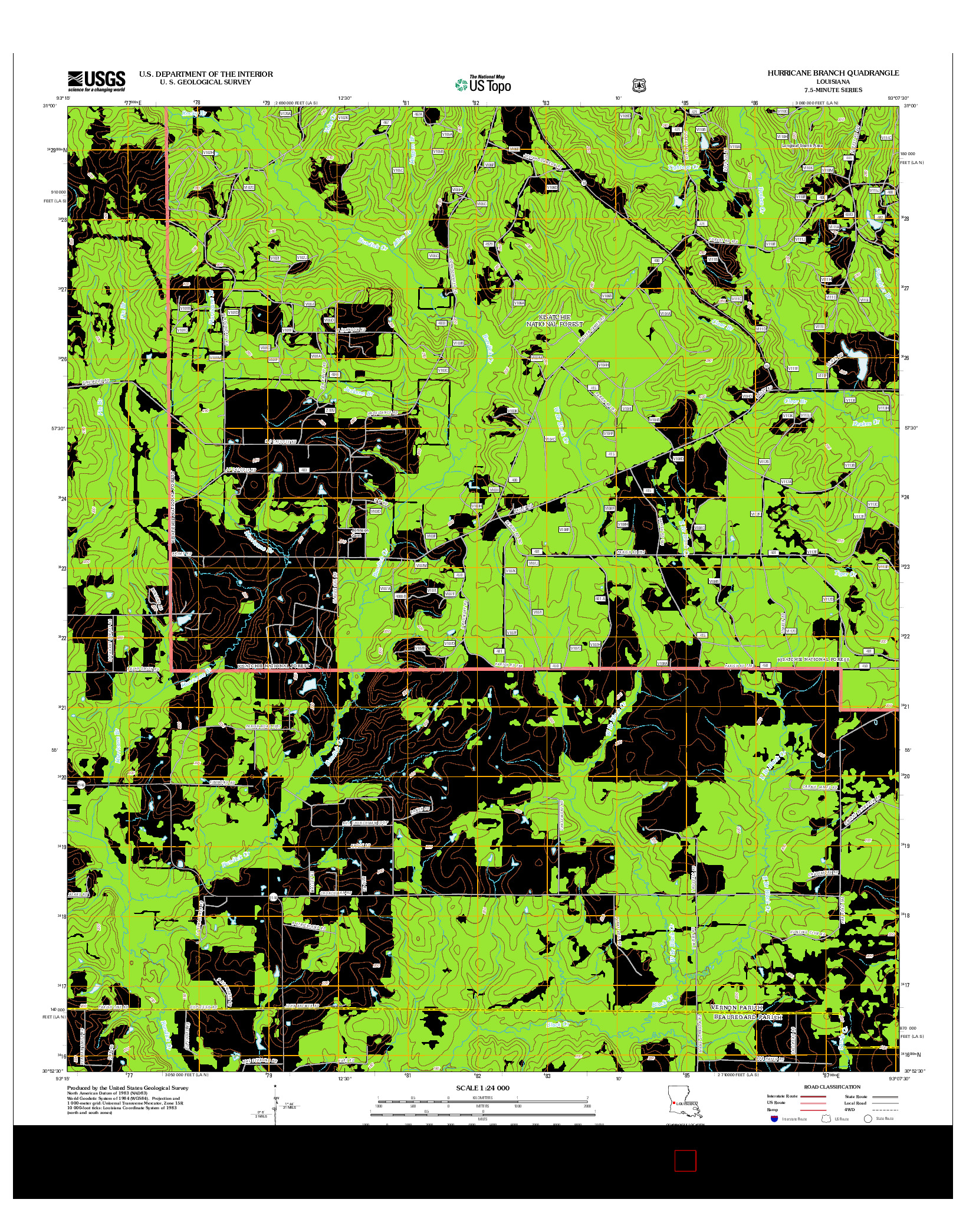 USGS US TOPO 7.5-MINUTE MAP FOR HURRICANE BRANCH, LA 2012