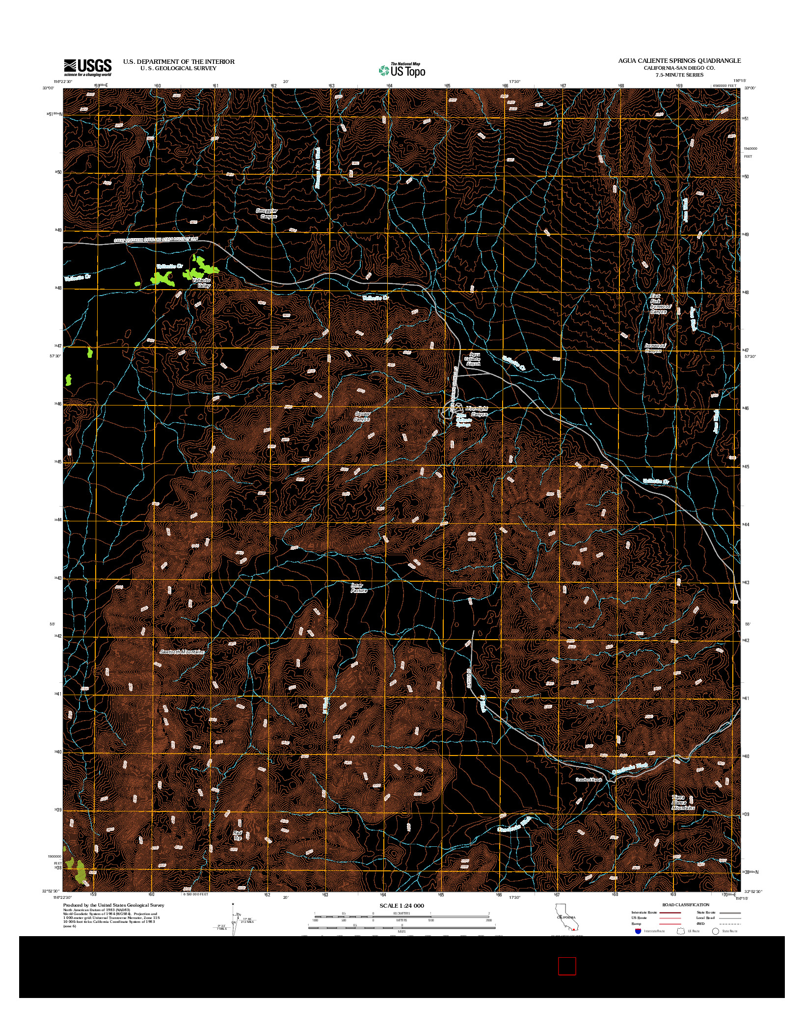 USGS US TOPO 7.5-MINUTE MAP FOR AGUA CALIENTE SPRINGS, CA 2012