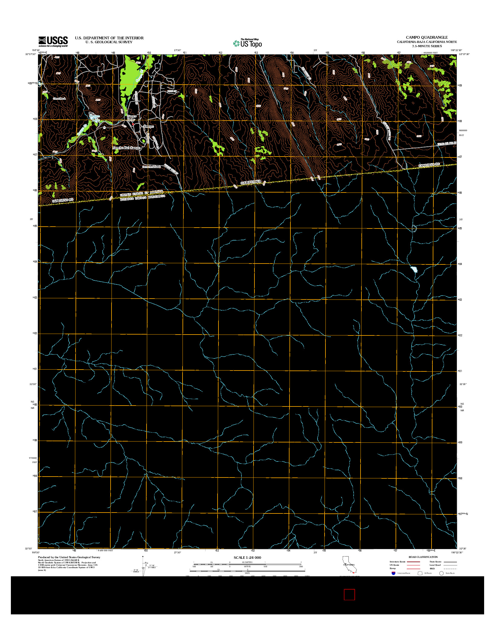 USGS US TOPO 7.5-MINUTE MAP FOR CAMPO, CA-BCN 2012