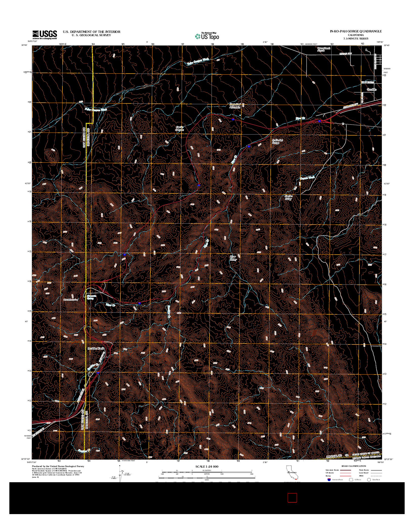 USGS US TOPO 7.5-MINUTE MAP FOR IN-KO-PAH GORGE, CA 2012